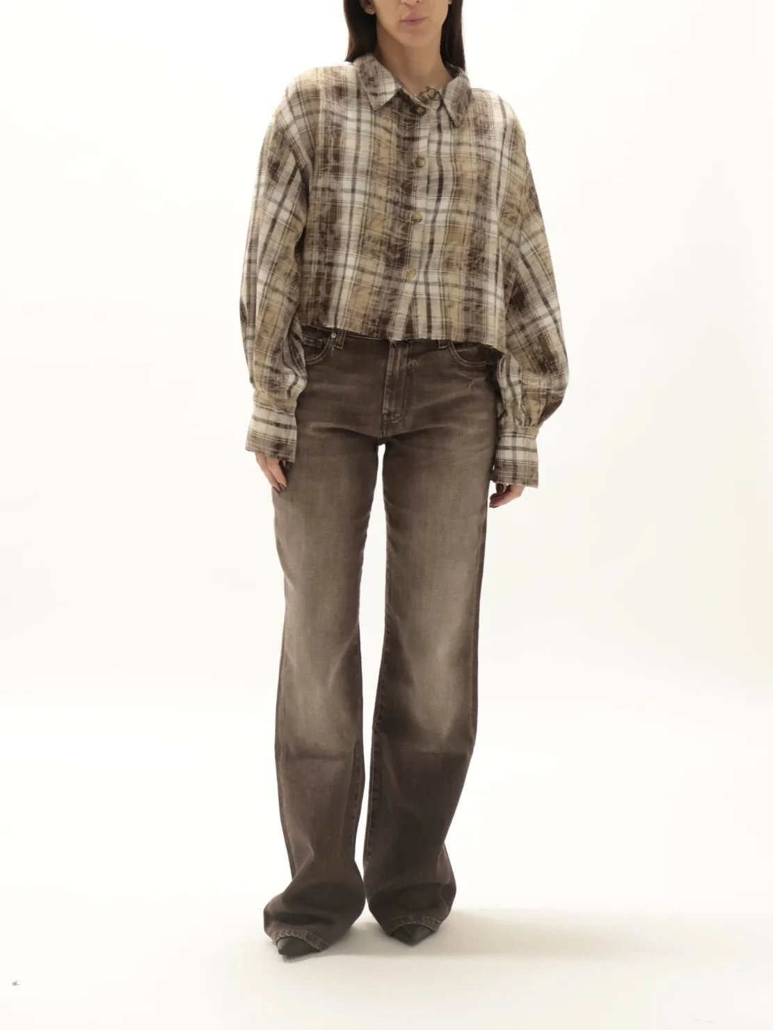 Camicia Check Crop Sabbia