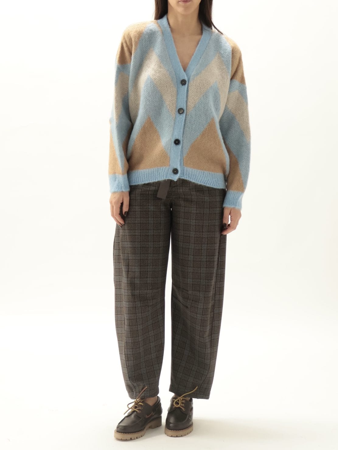 Cardigan zig zag azzurro/cammello