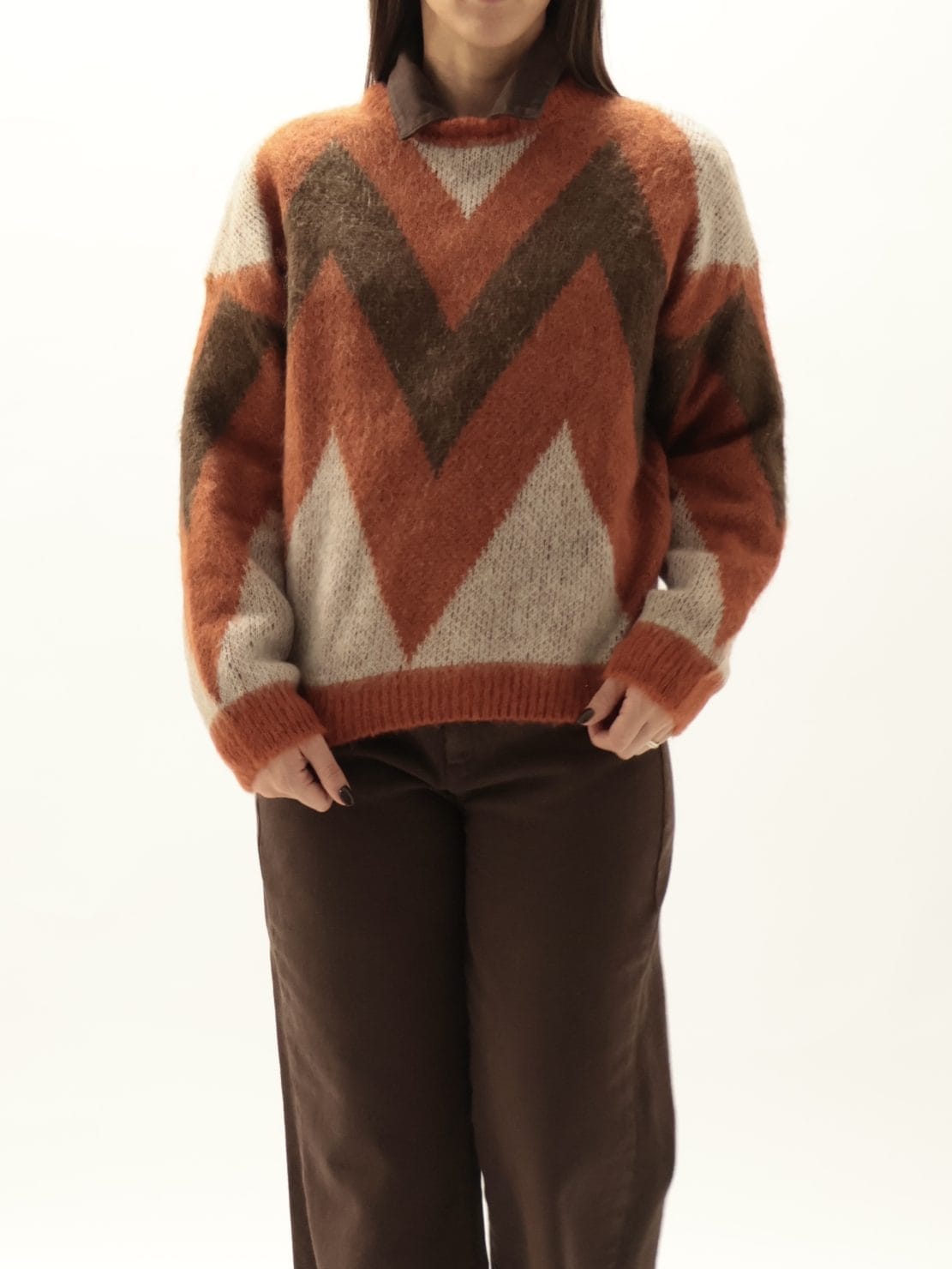 Maglione zig zag mattone/moro
