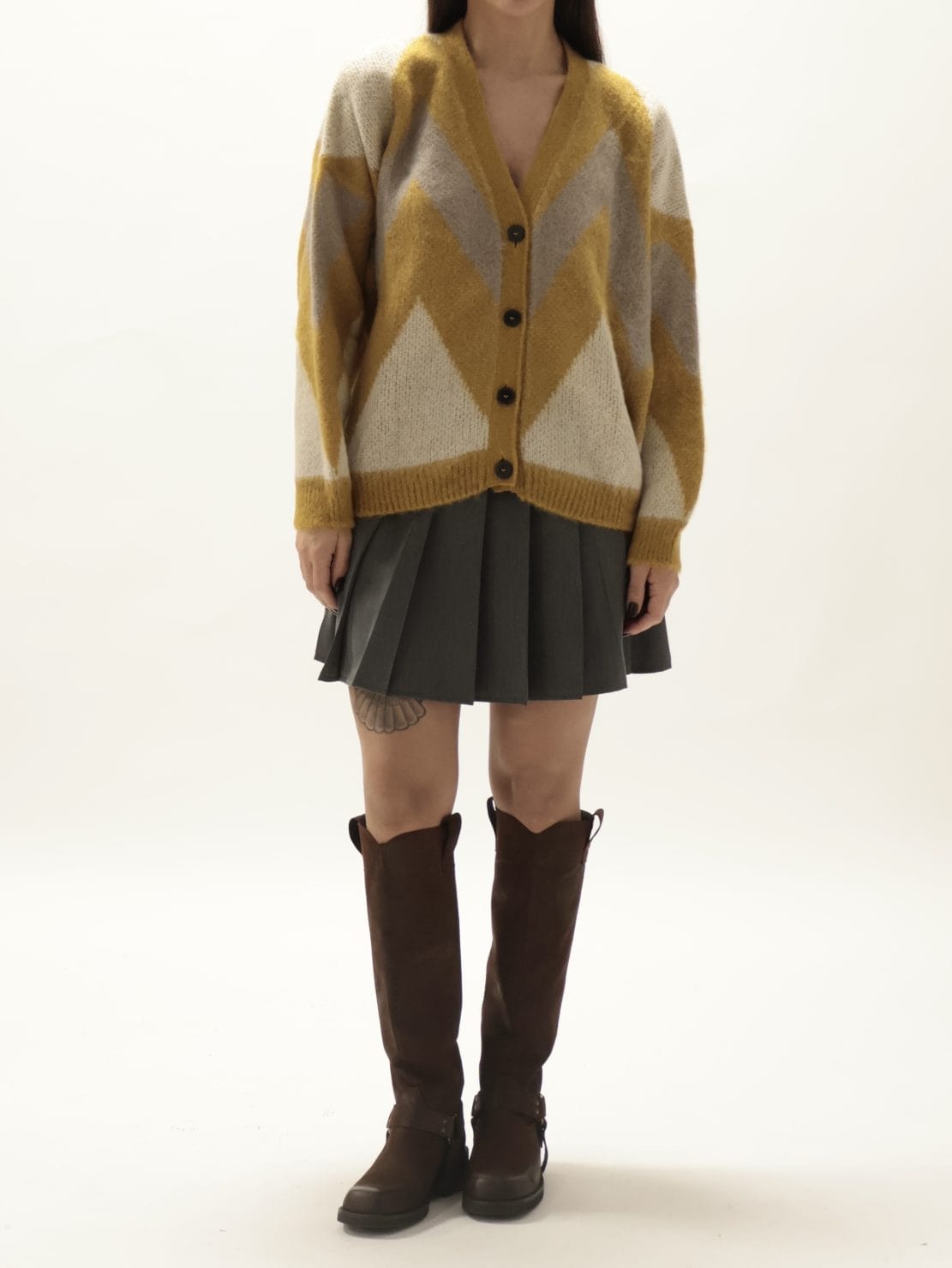 Cardigan zig zag ocra/grigio