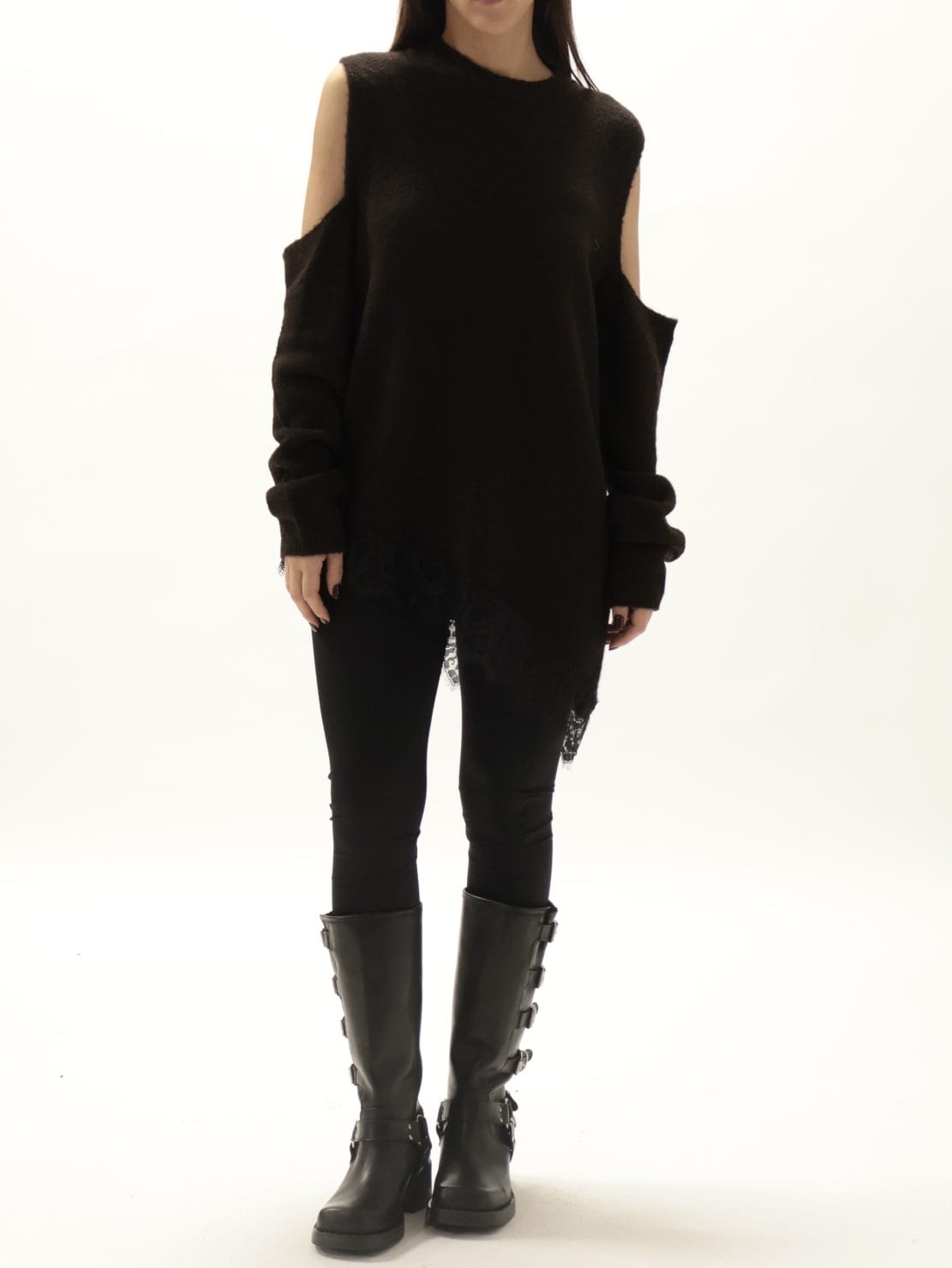 Maglia cut out assimetrica pizzo moro