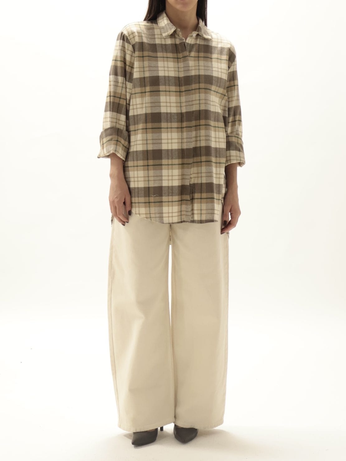 Camicia quadro beige