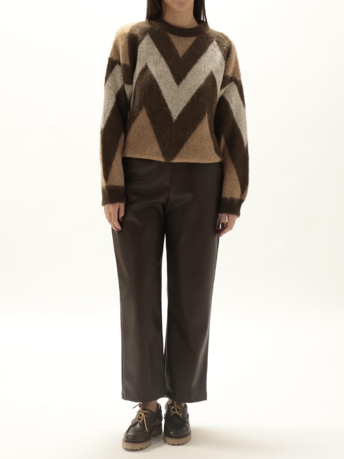 Maglione zig zag moro/cammello