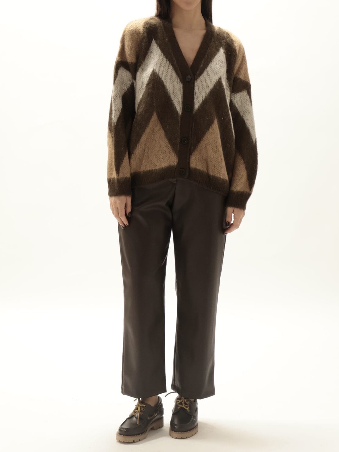 Cardigan zig zag moro/cammello