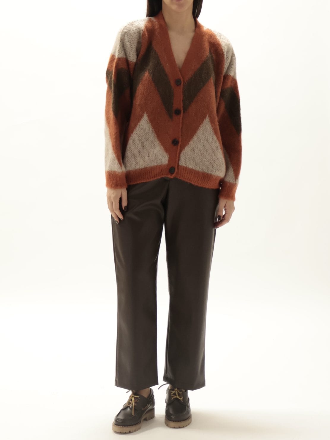 Cardigan zig zag mattone/moro