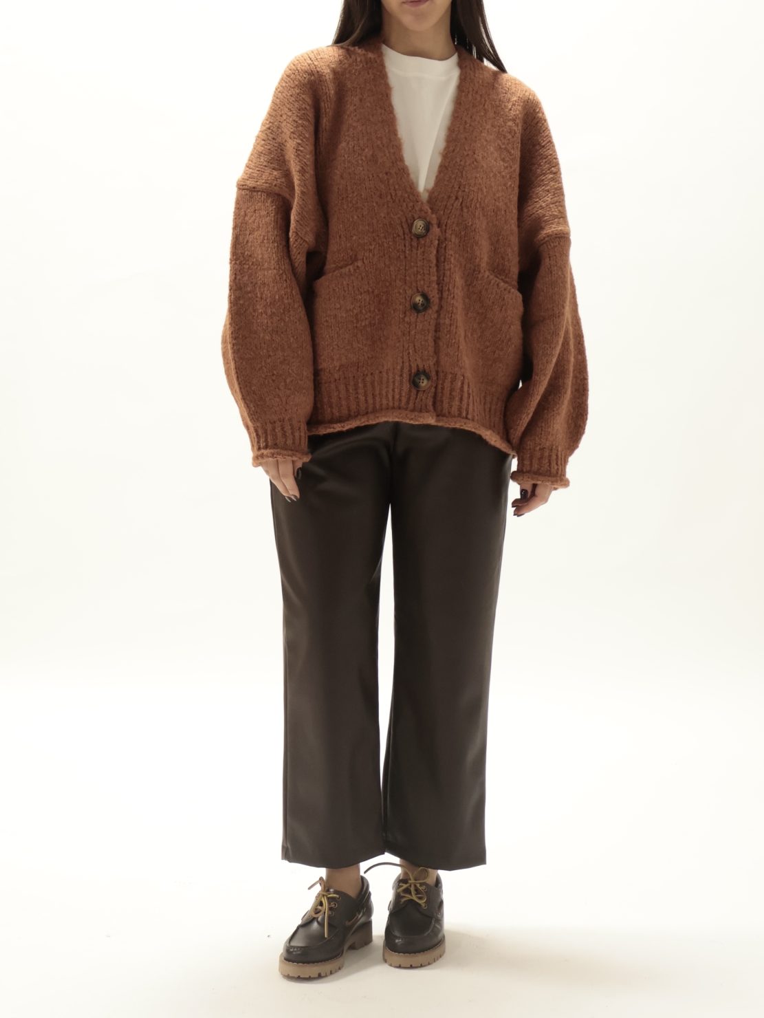 Cardigan tasche mattone