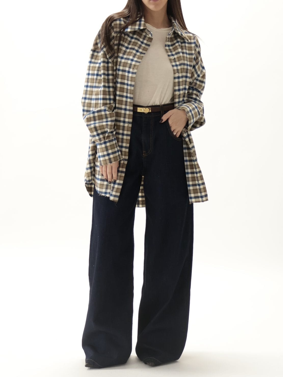 Camicia check blu/cammello