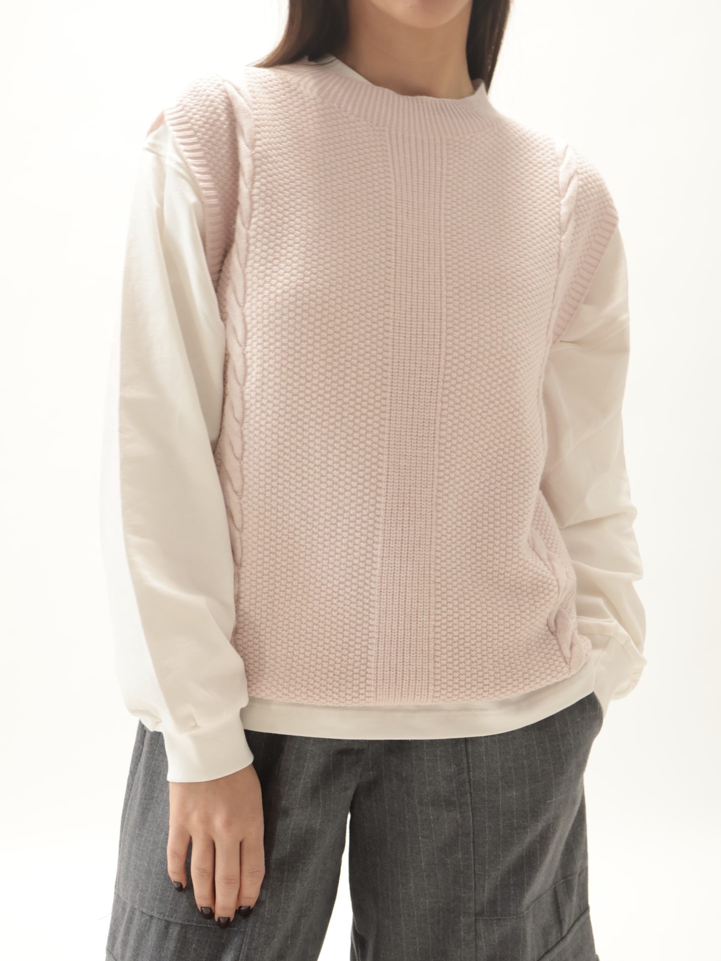 Gilet 100% lana vergine rosa chiaro