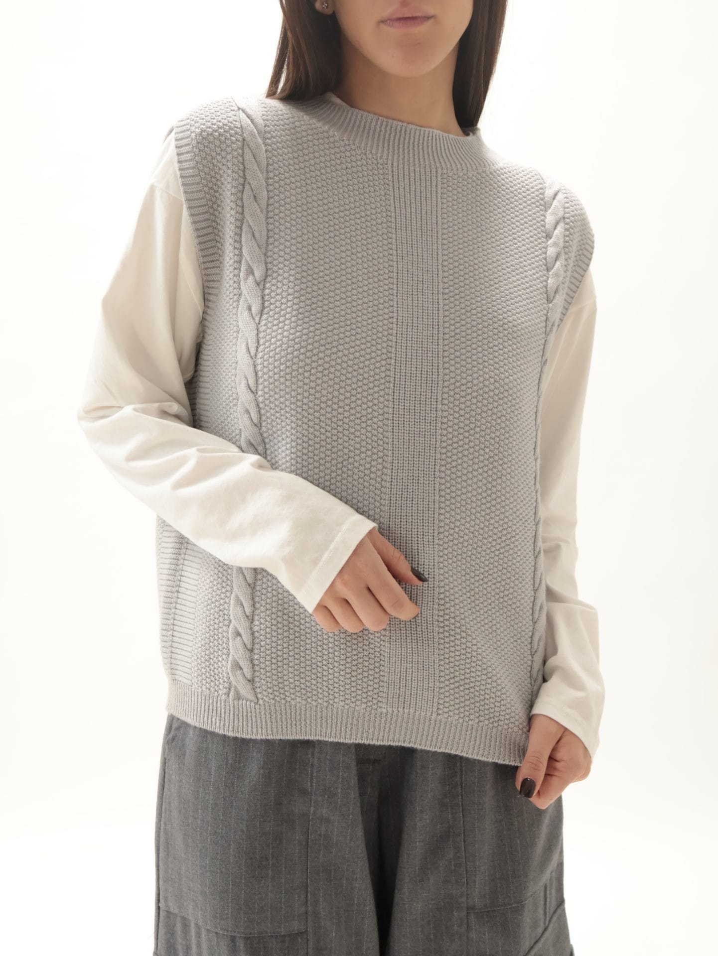 Gilet 100% lana vergine perla