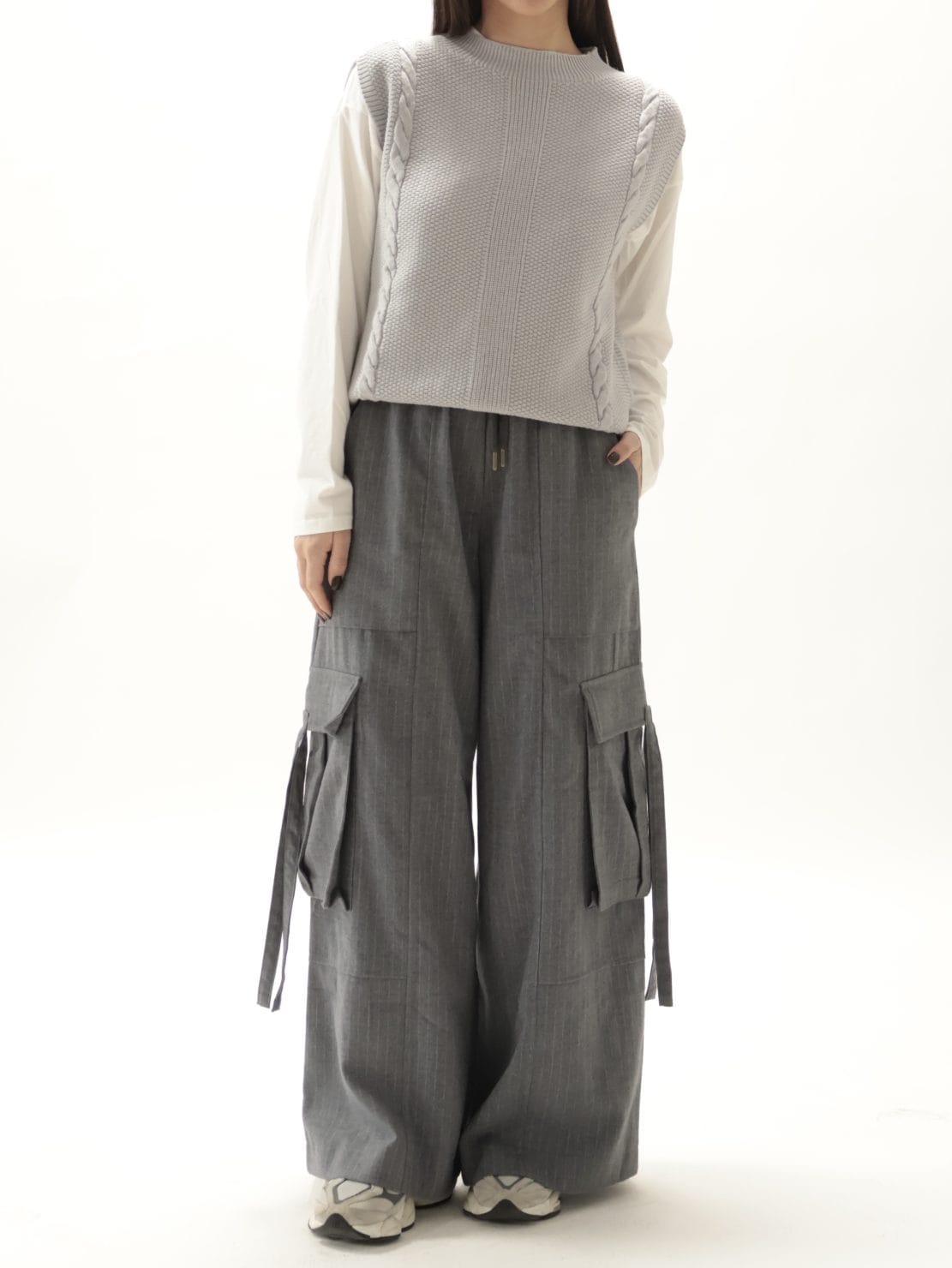 Pantalone cargo gessato grigio