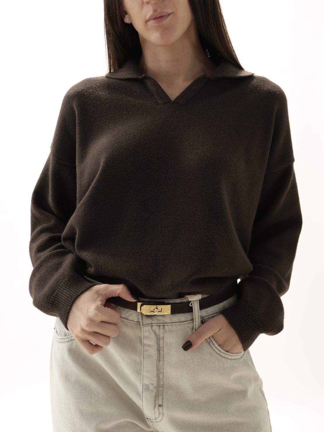 Polo in maglia manica lunga moro