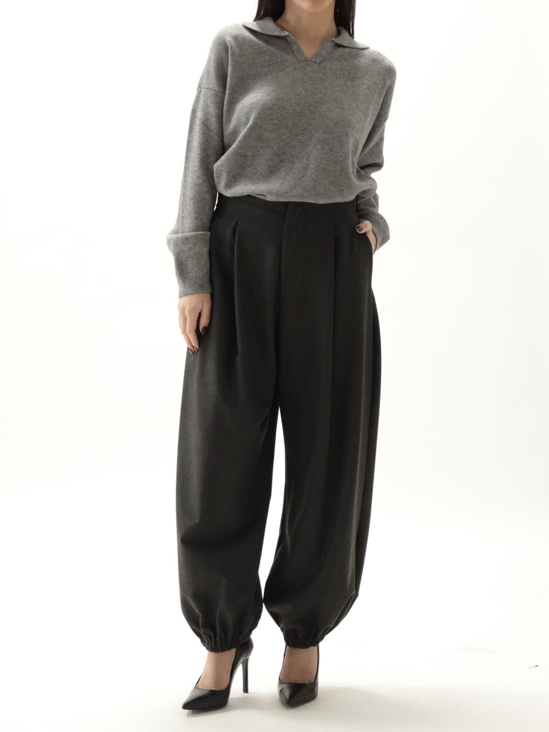 Pantalone jogger gessato antracite