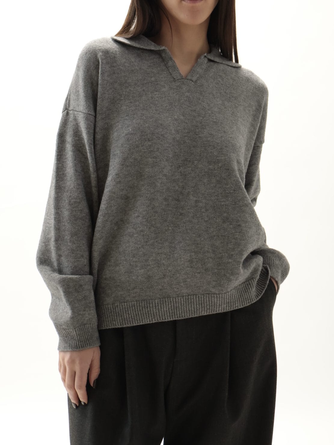 Polo in maglia manica lunga grigio