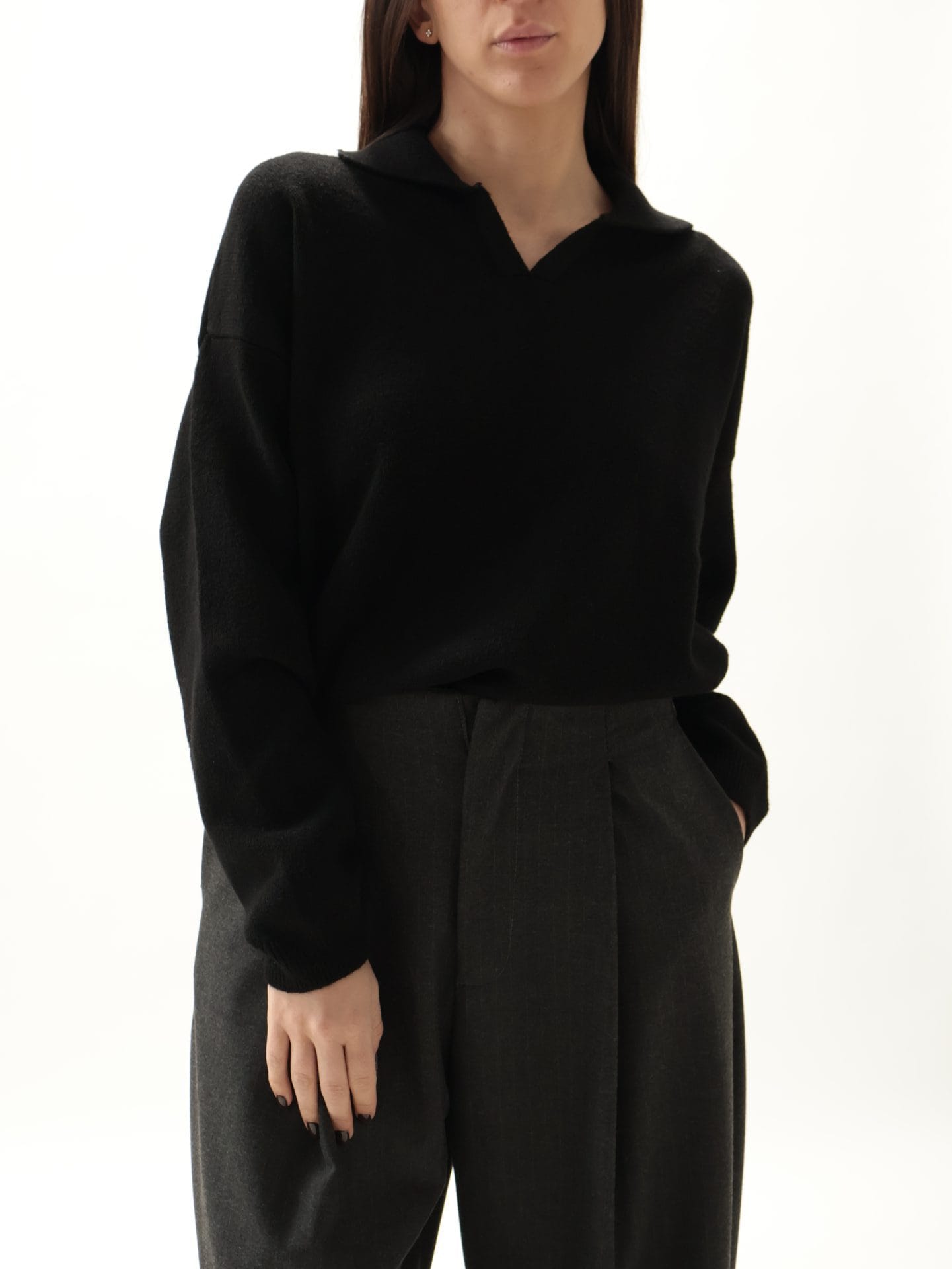 Polo in maglia manica lunga nero