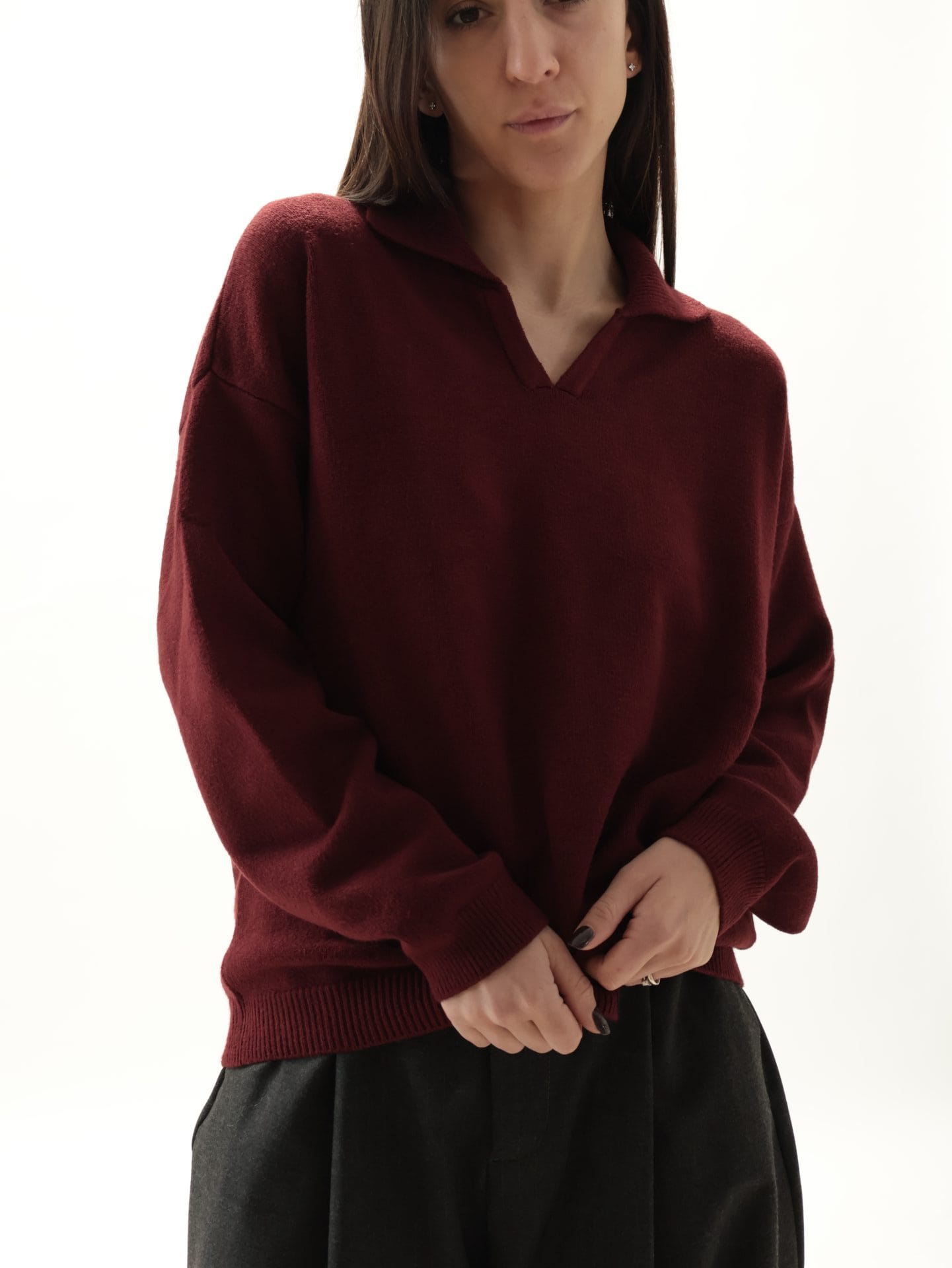 Polo in maglia manica lunga bordeaux