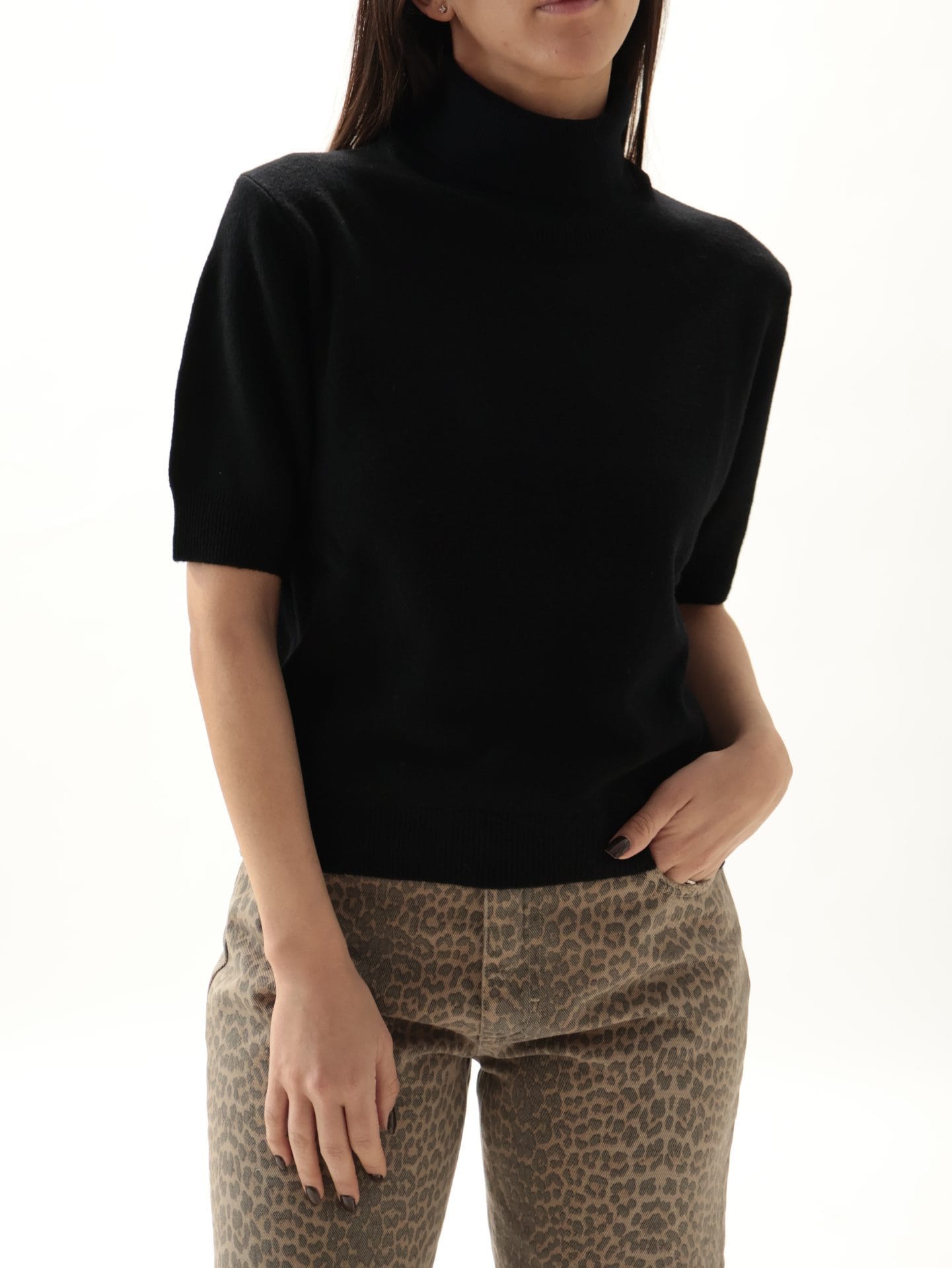 Dolcevita mezza manica 100% lana vergine nero