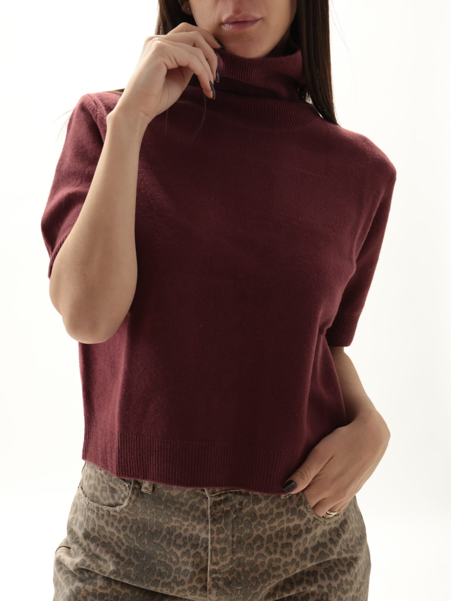 Dolcevita mezza manica 100% lana vergine bordeaux