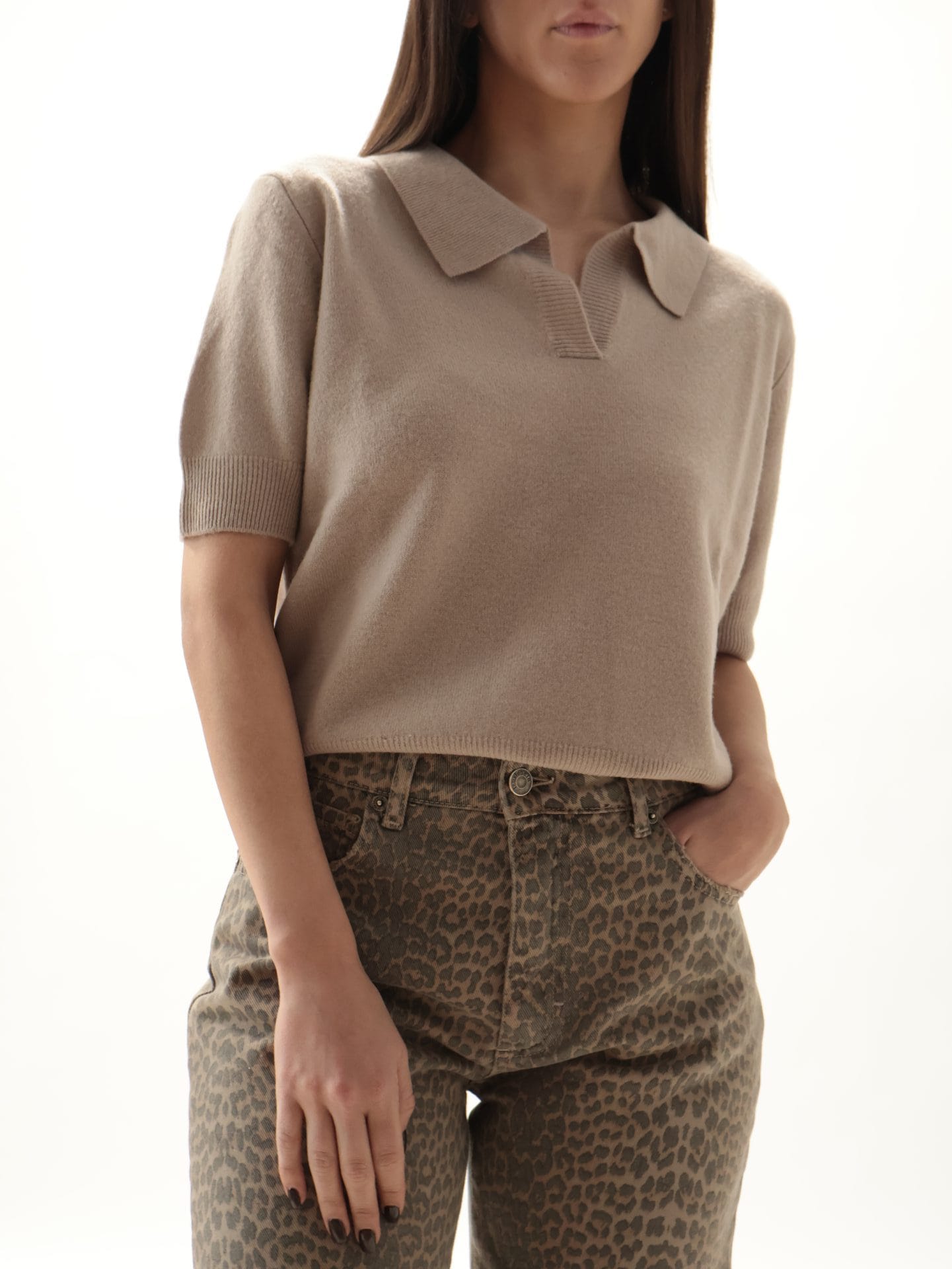 Polo mezza manica  100% lana vergine beige