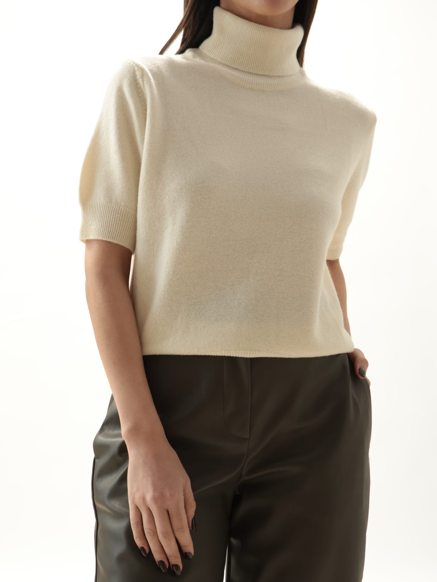 Dolcevita mezza manica 100% lana vergine panna