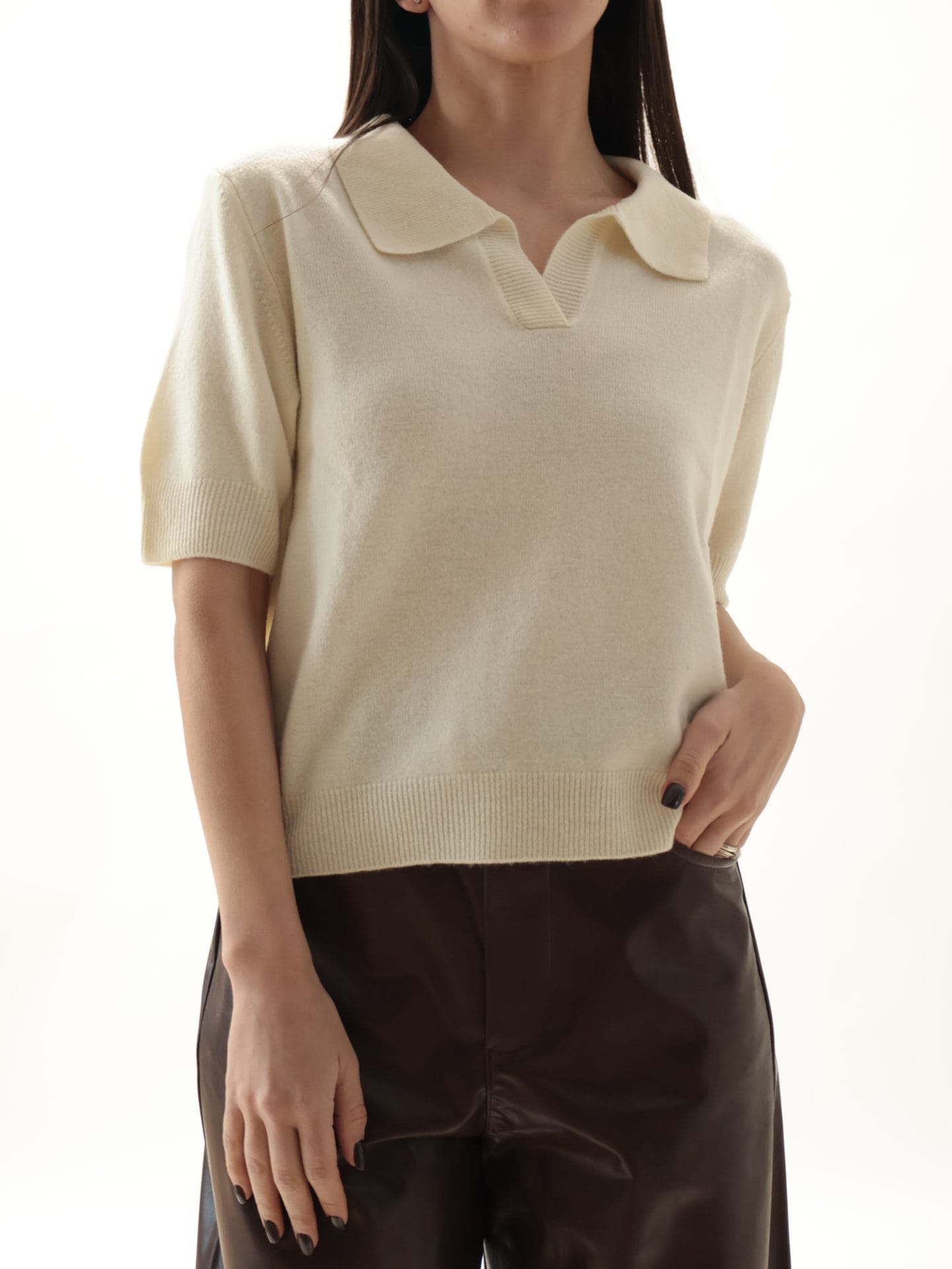 Polo mezza manica  100% lana vergine panna