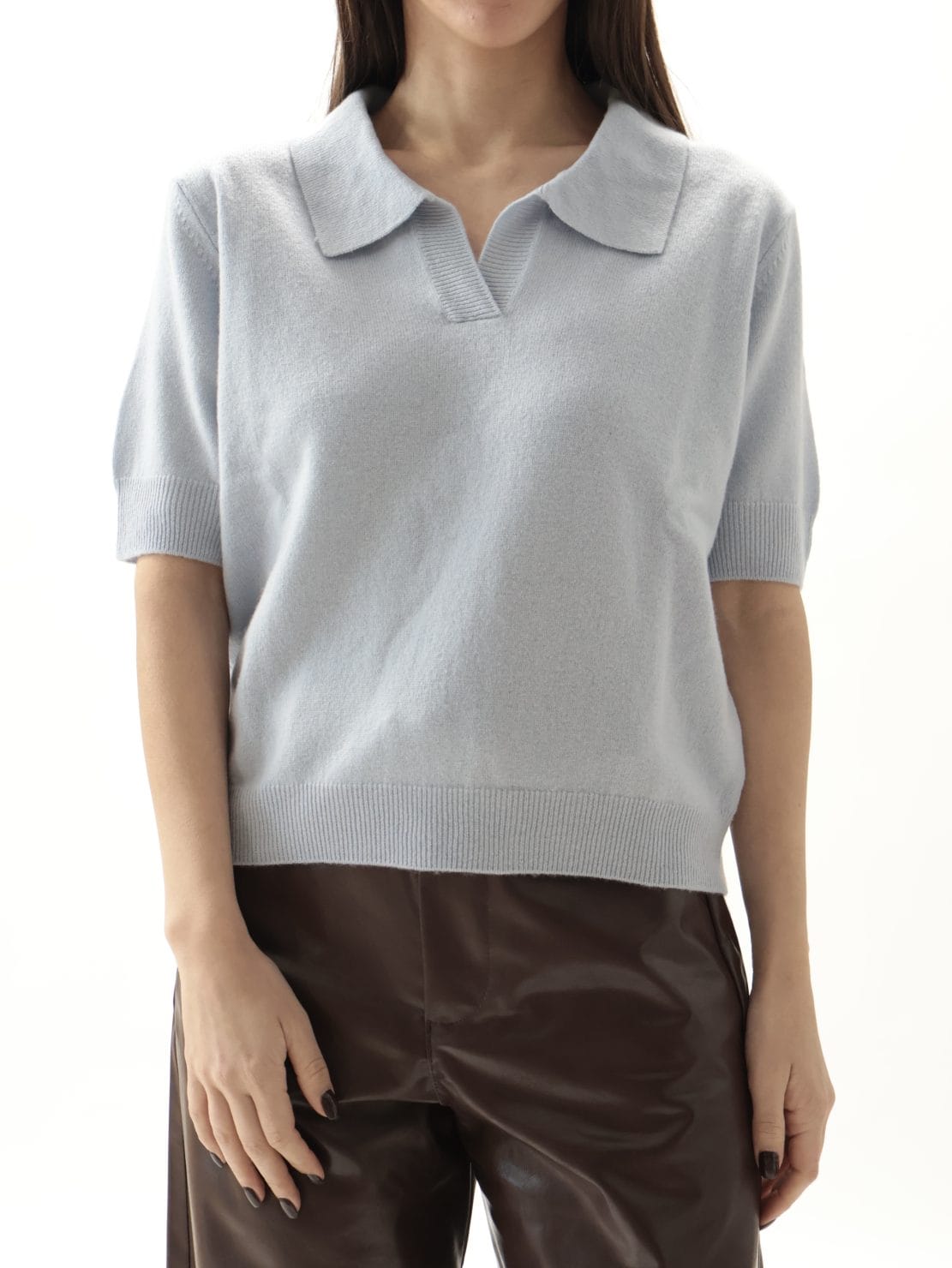 Polo mezza manica  100% lana vergine celeste