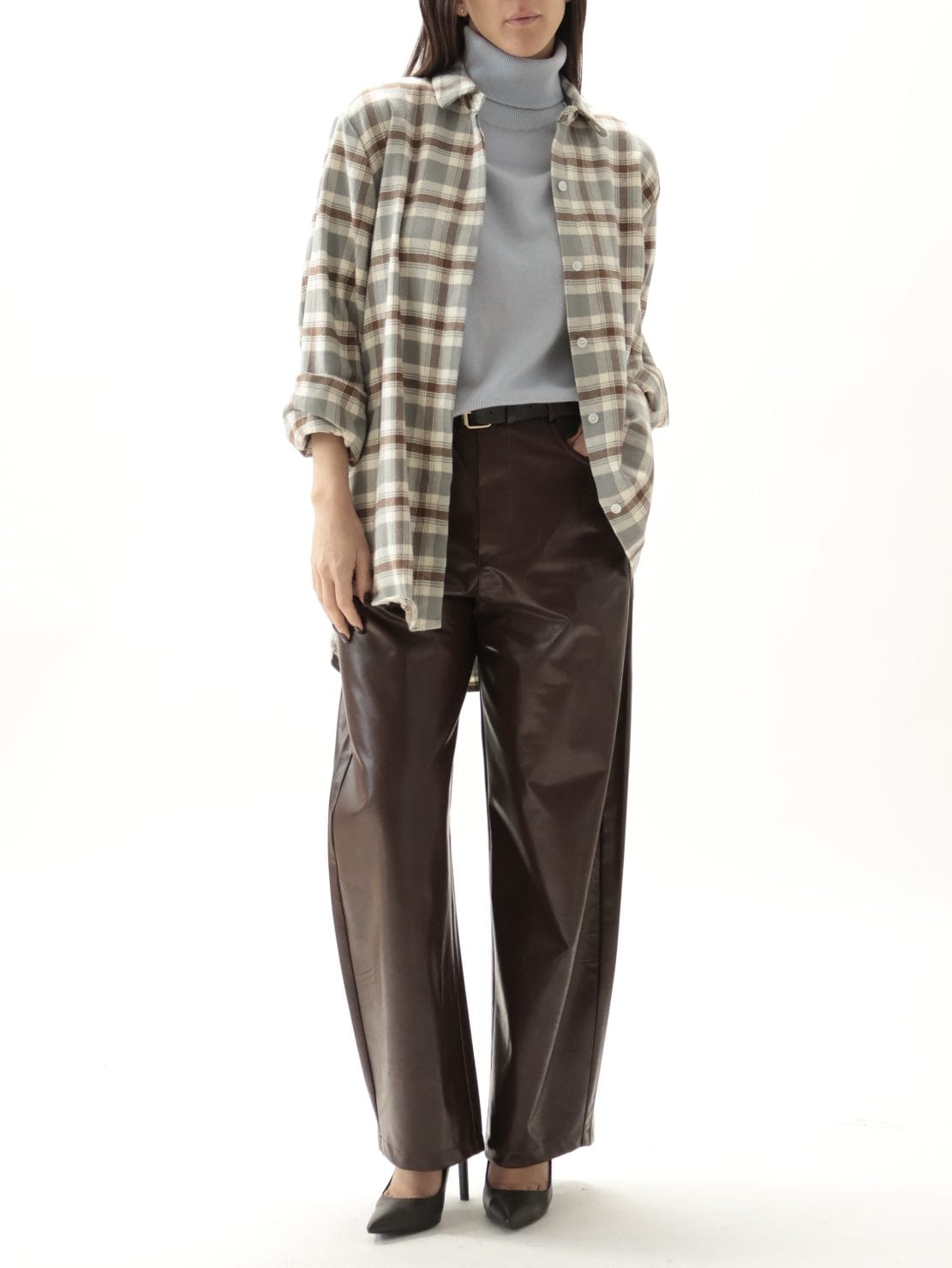 Camicia check panna/grigio