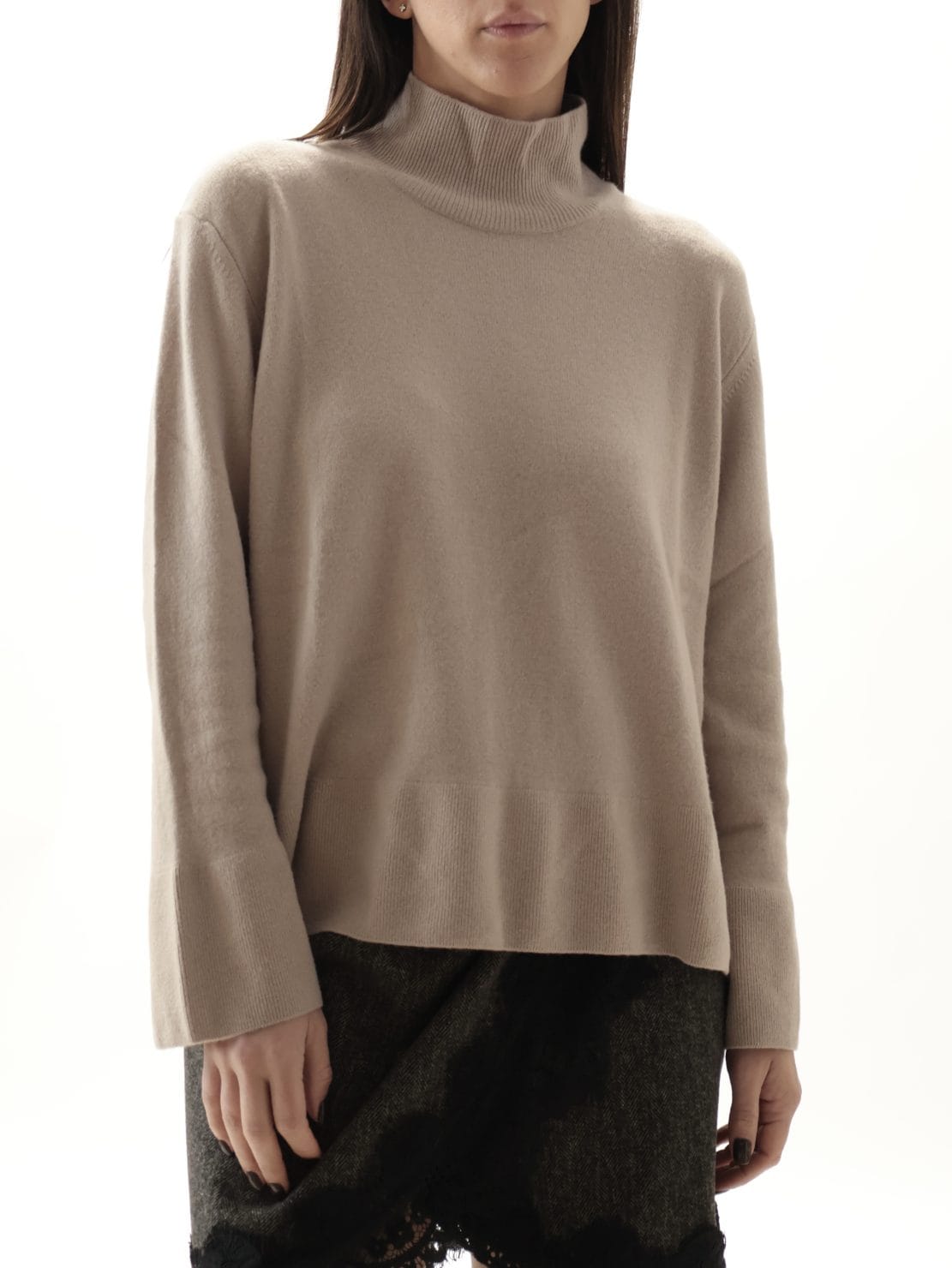 Maglione collo cratere 100% lana vergine beige