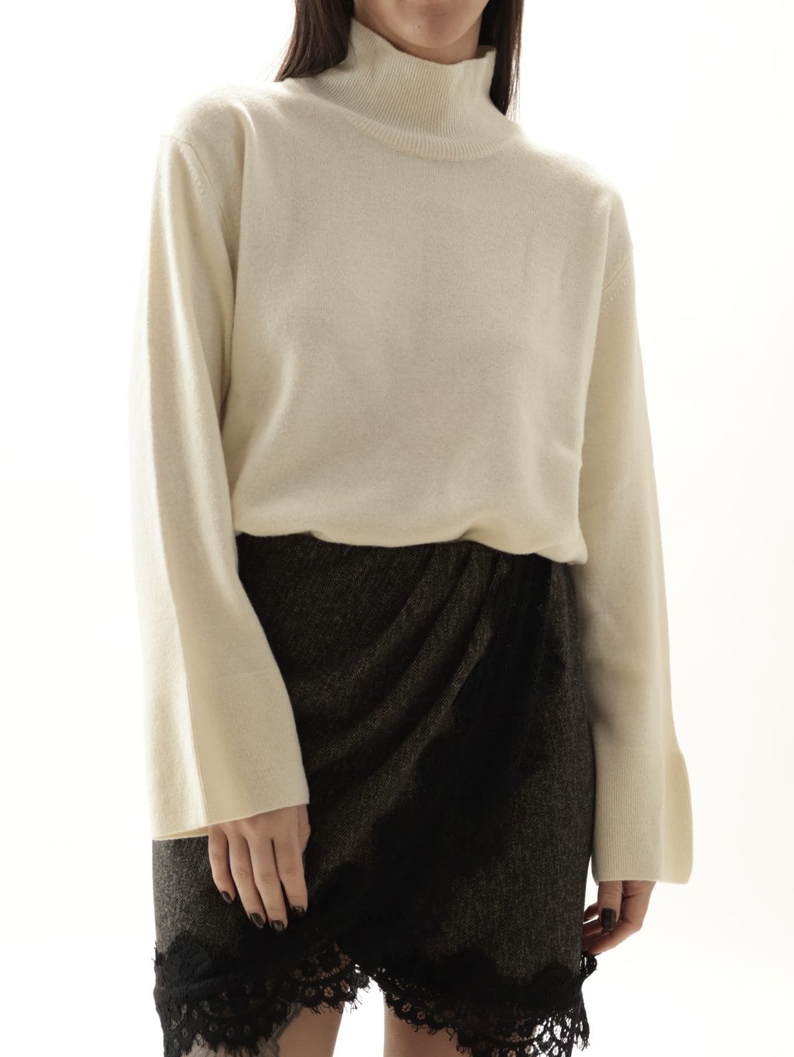 Maglione collo cratere 100% lana vergine panna