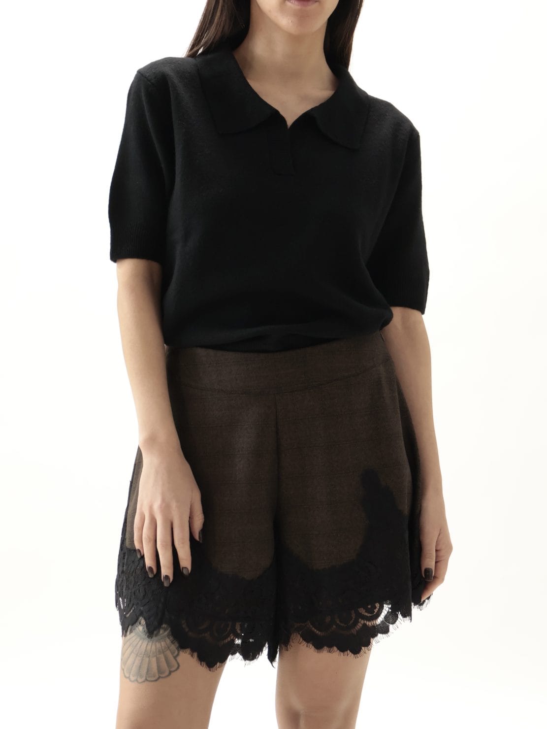 Polo mezza manica  100% lana vergine nero