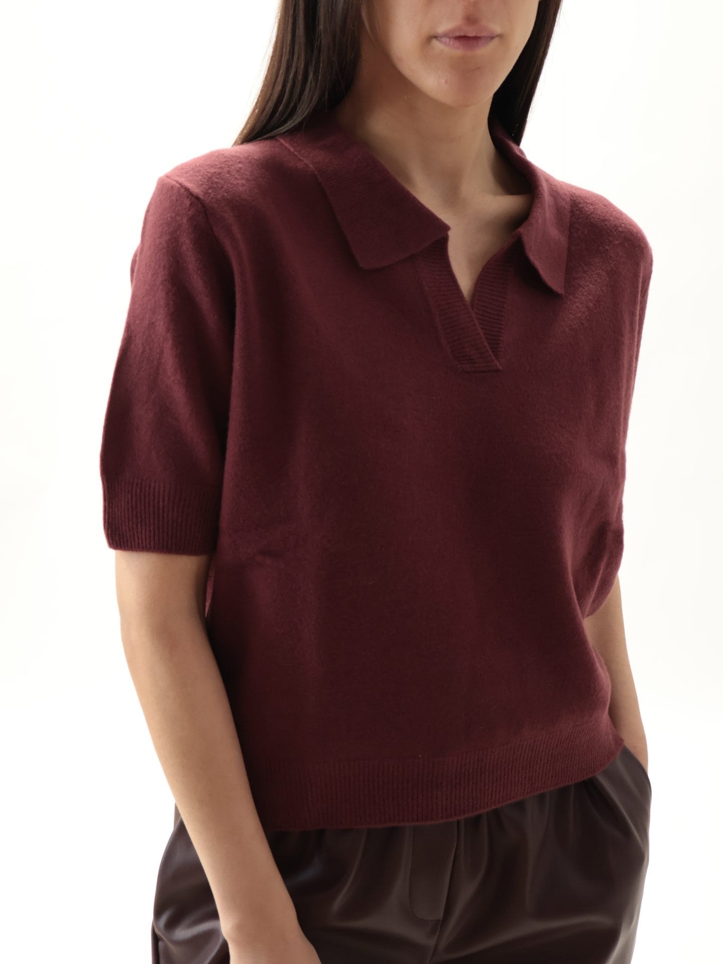 Polo mezza manica  100% lana vergine bordeaux