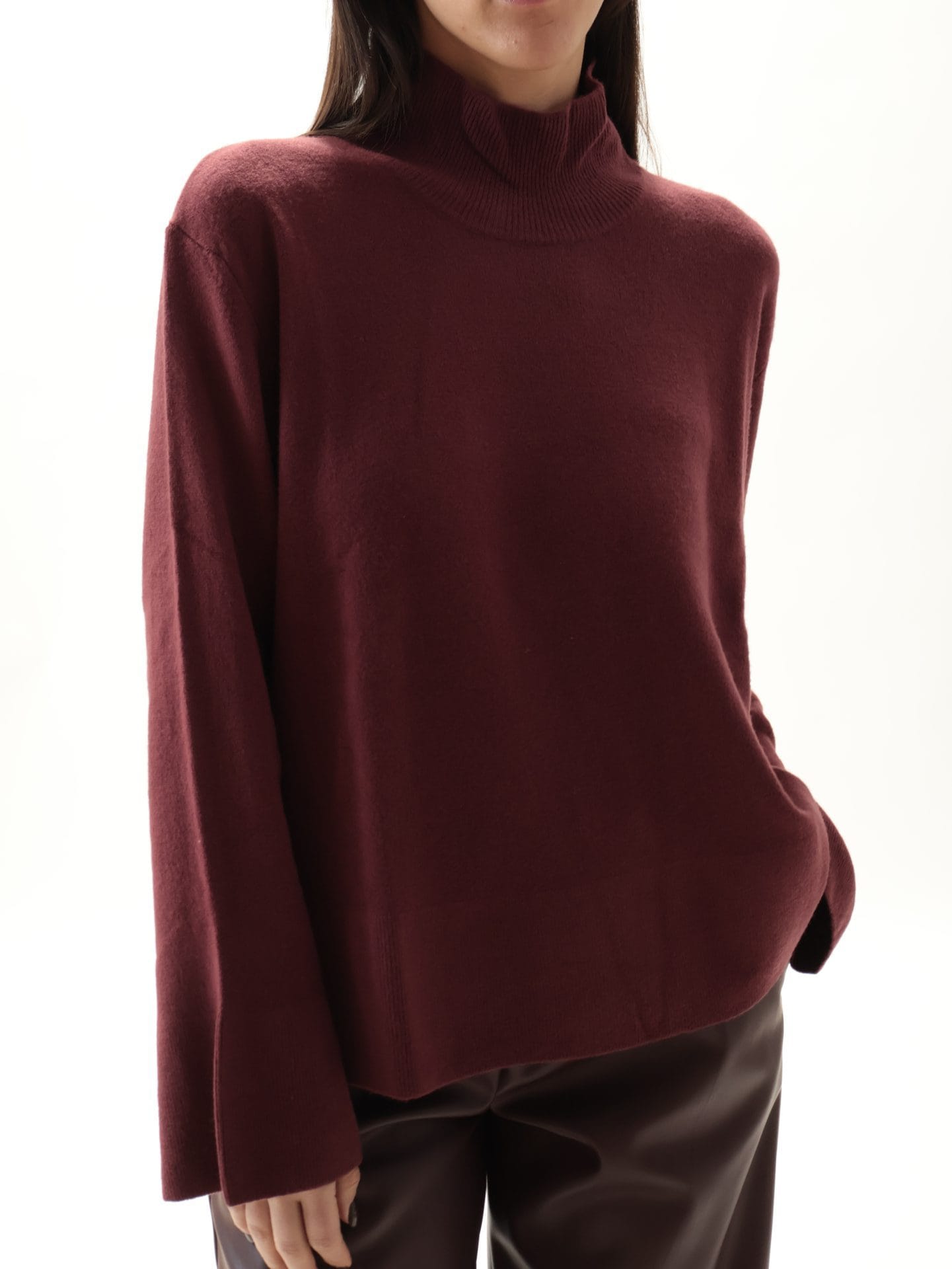 Maglione collo cratere 100% lana vergine bordeaux