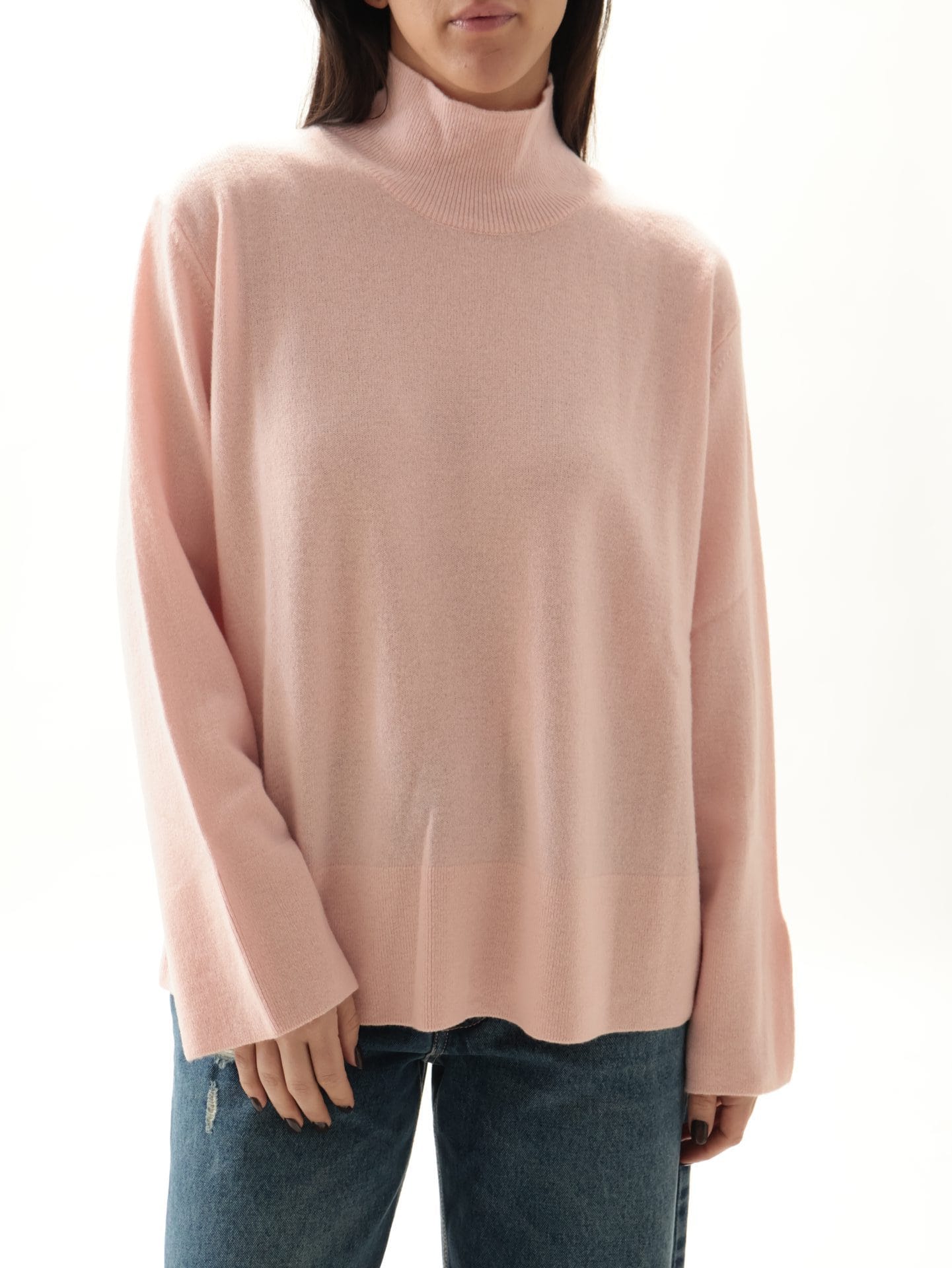 Maglione collo cratere 100% lana vergine rosa