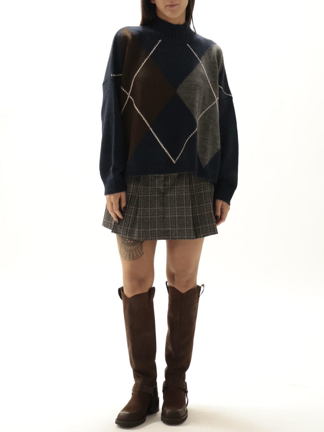 Maglione rombi blu/marrone/grigio