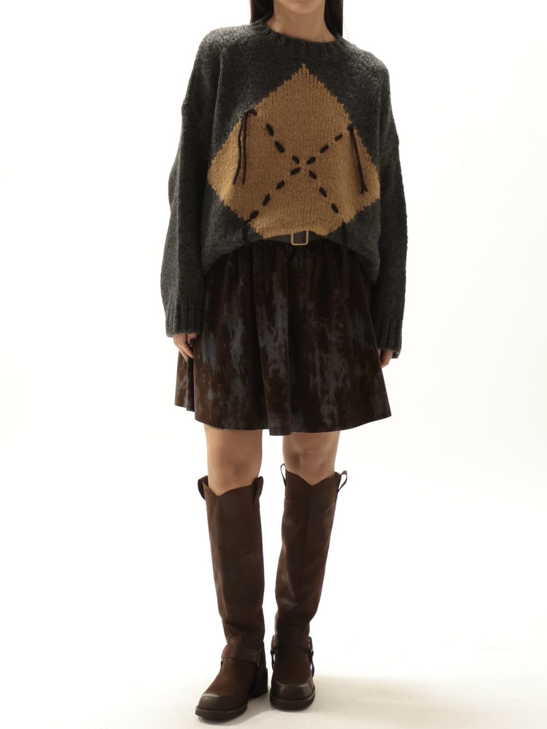 Maglione rombo antracite/cammello