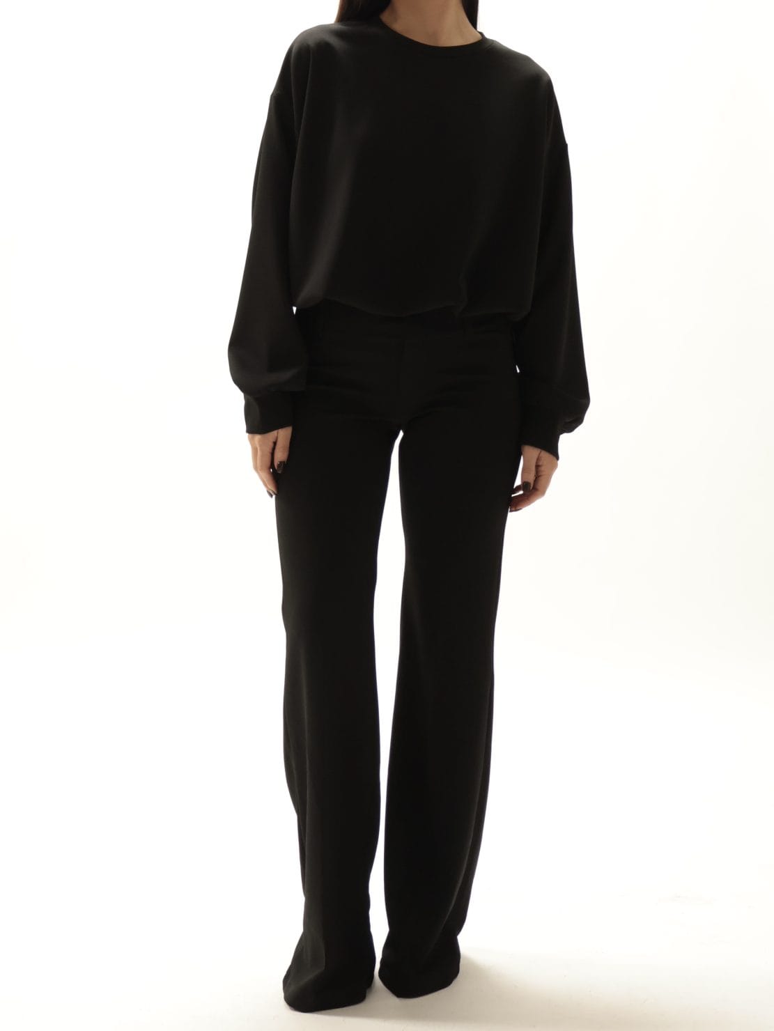 Pantalone dritto con nervatura scuba crep nero