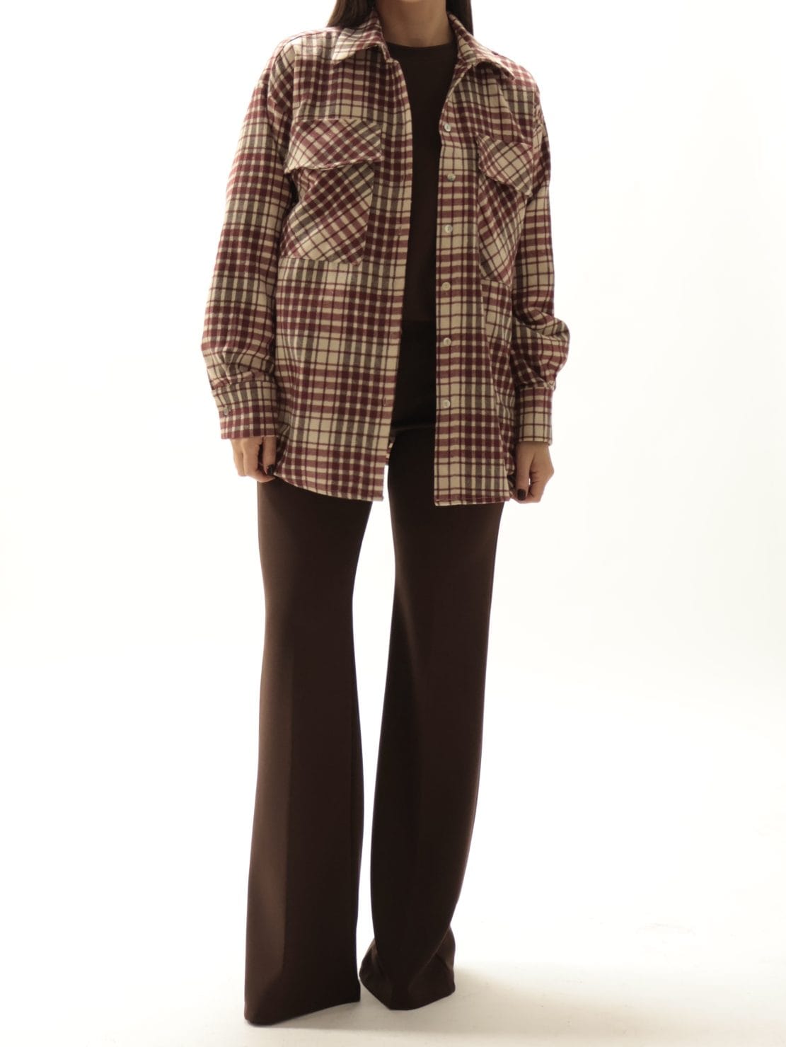 Camicia quadro beige/vino/moro