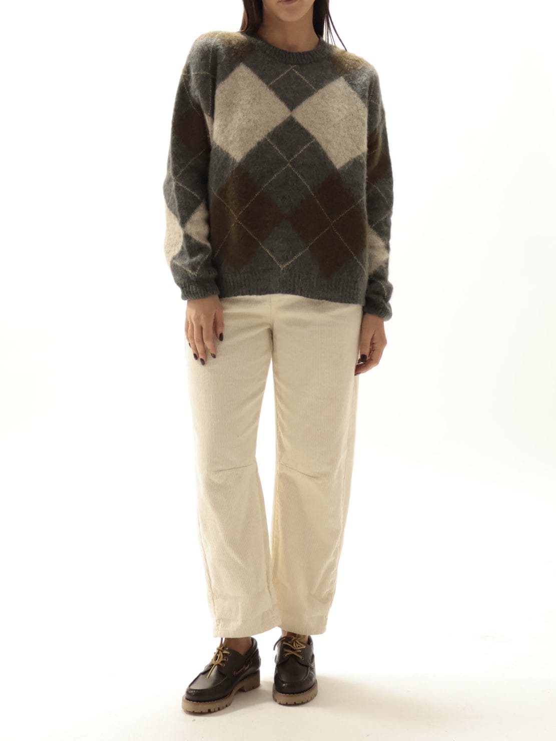 Maglione rombi antracite/beige  lurex oro