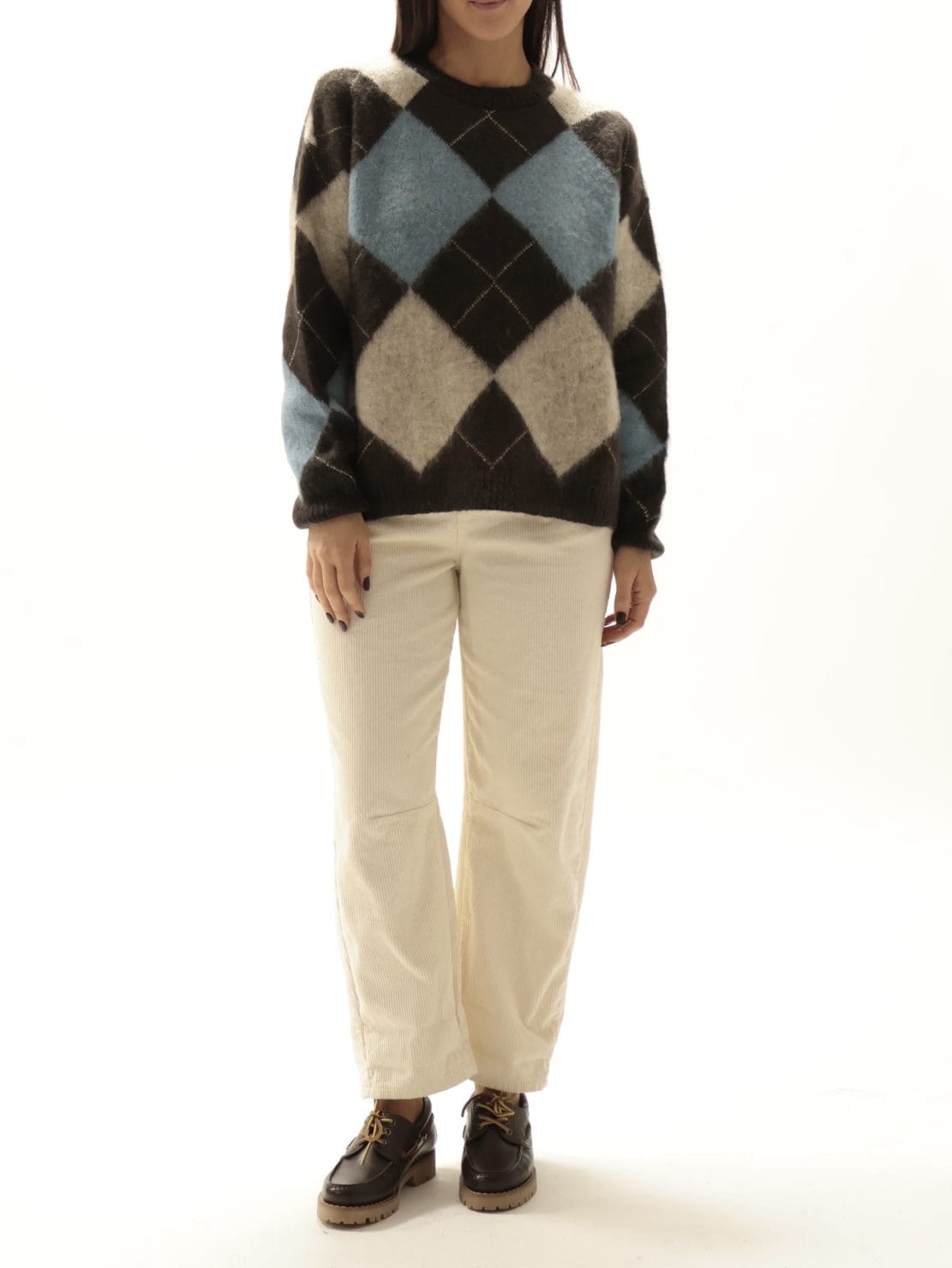 Maglione rombi moro/azzurro lurex oro