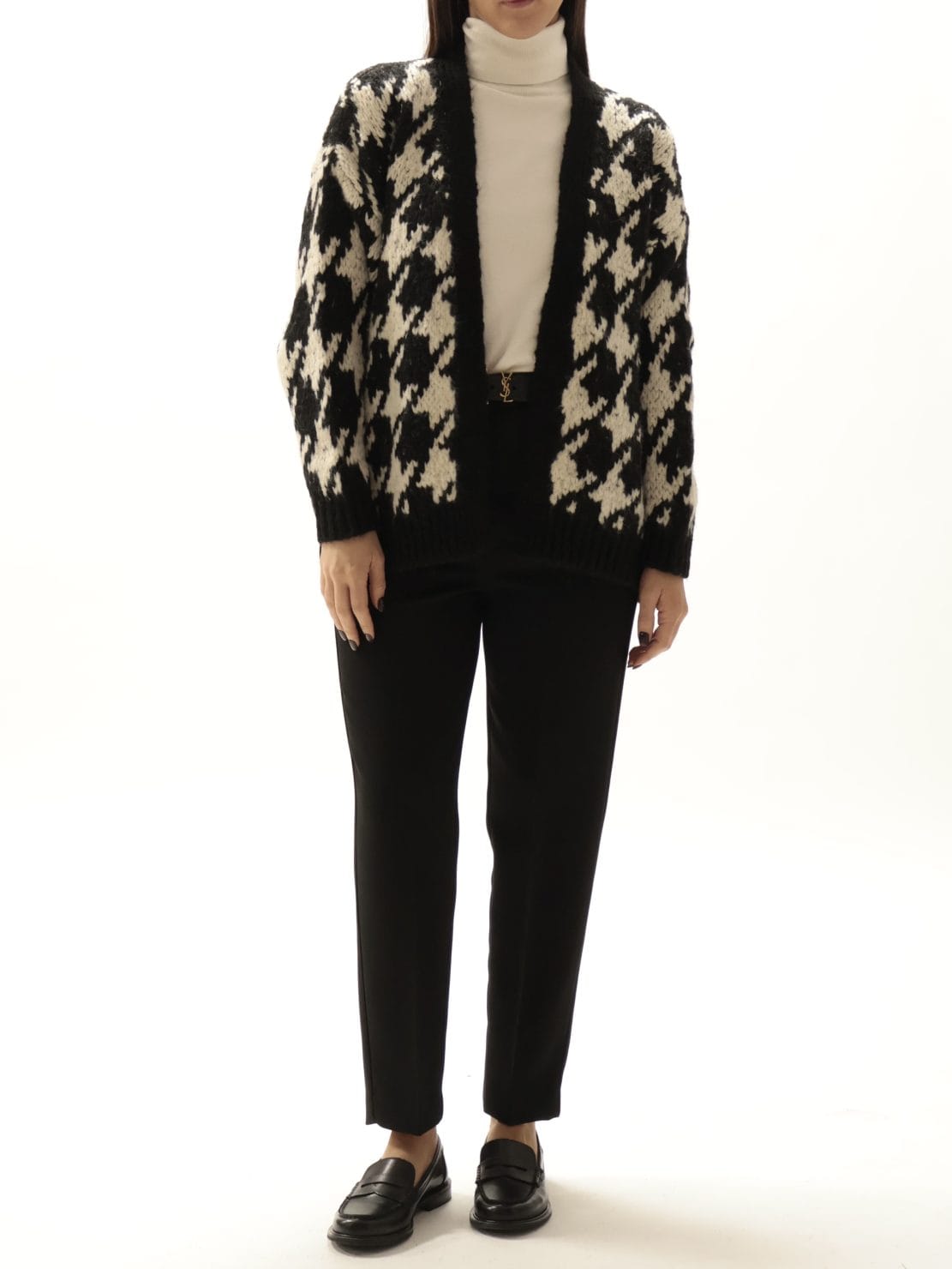 Cardigan fantasia nero/panna