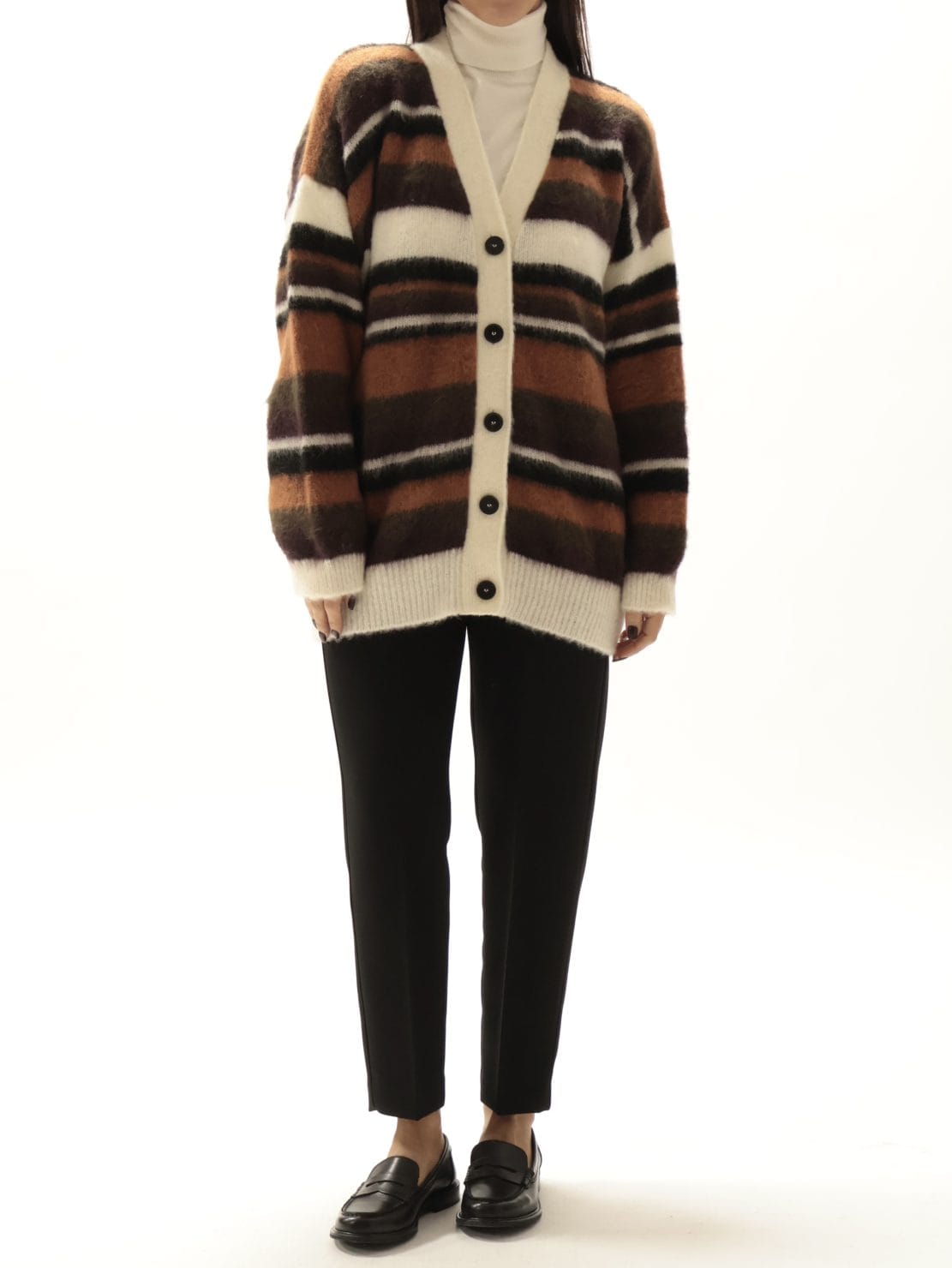 Cardigan riga cammello/vino