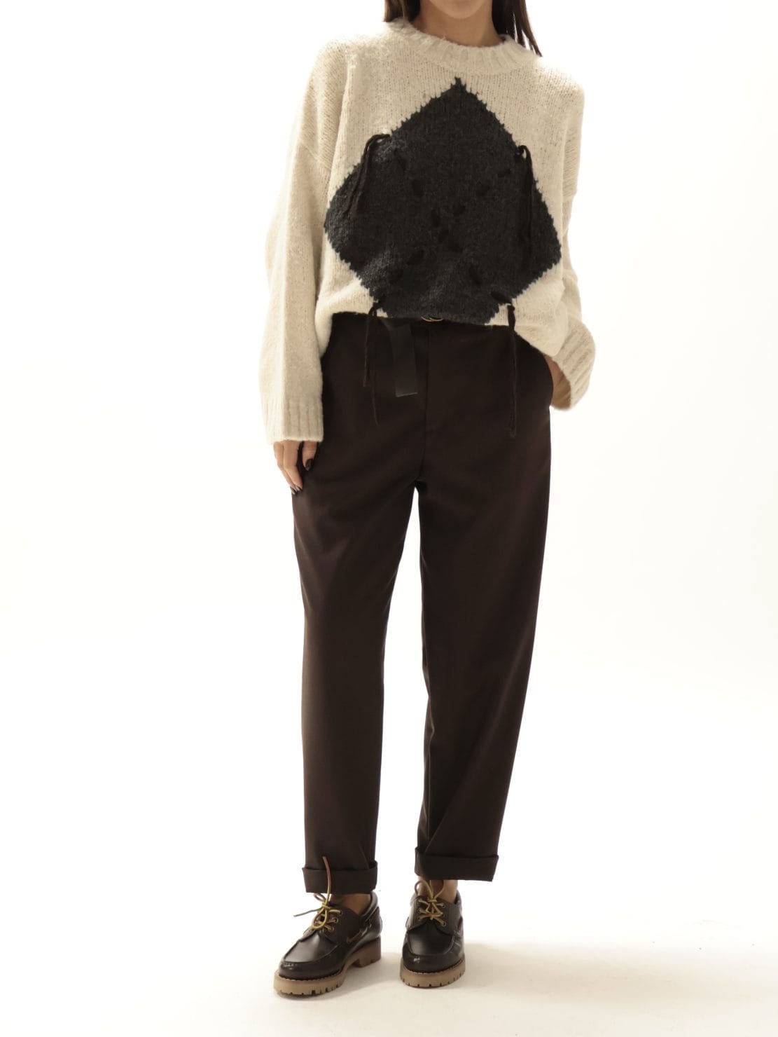 Maglione rombo panna/antracite