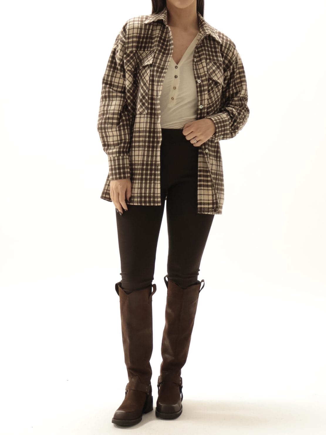 Camicia quadro beige/moro