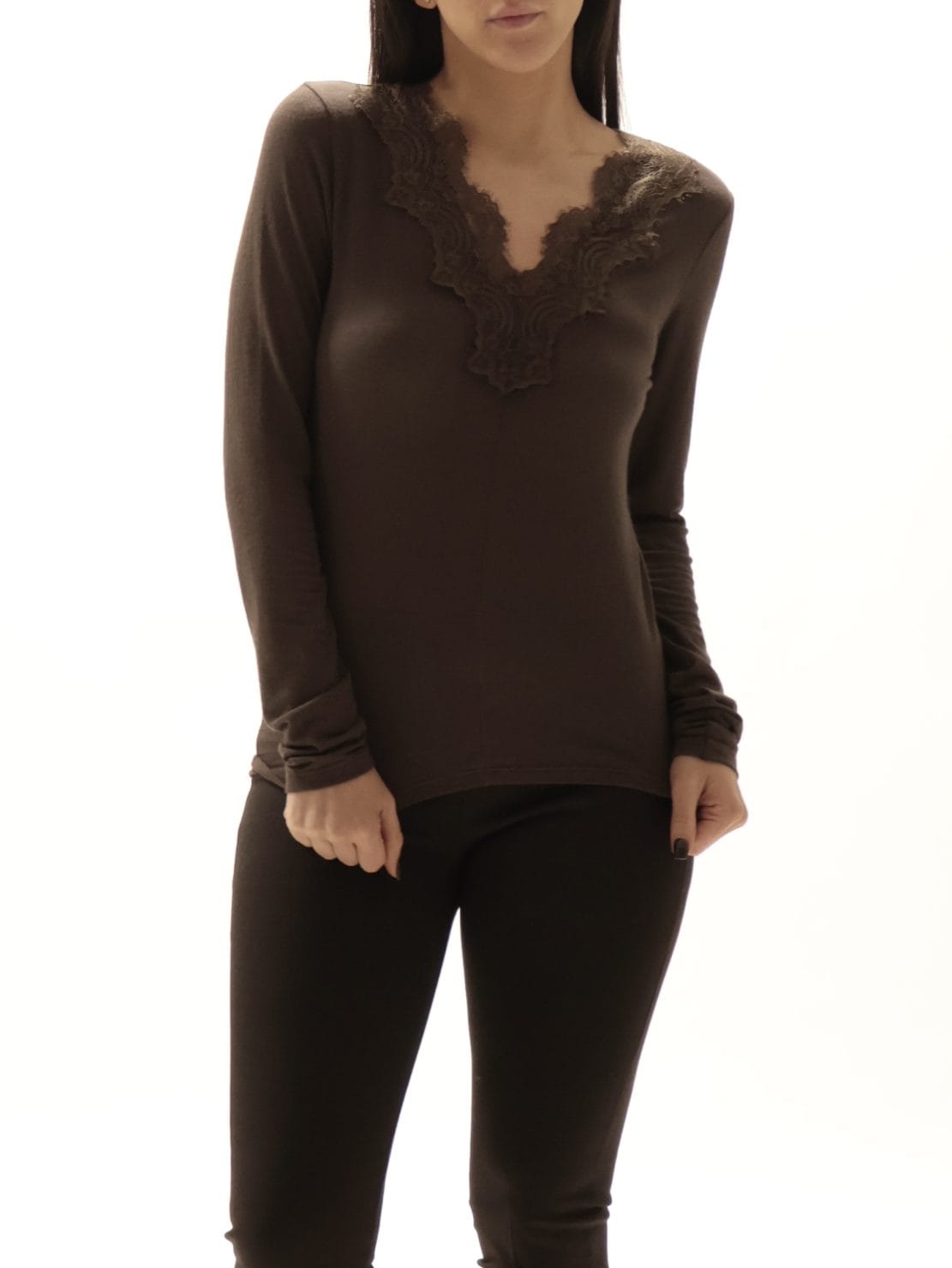 Maglia scollo pizzo moro