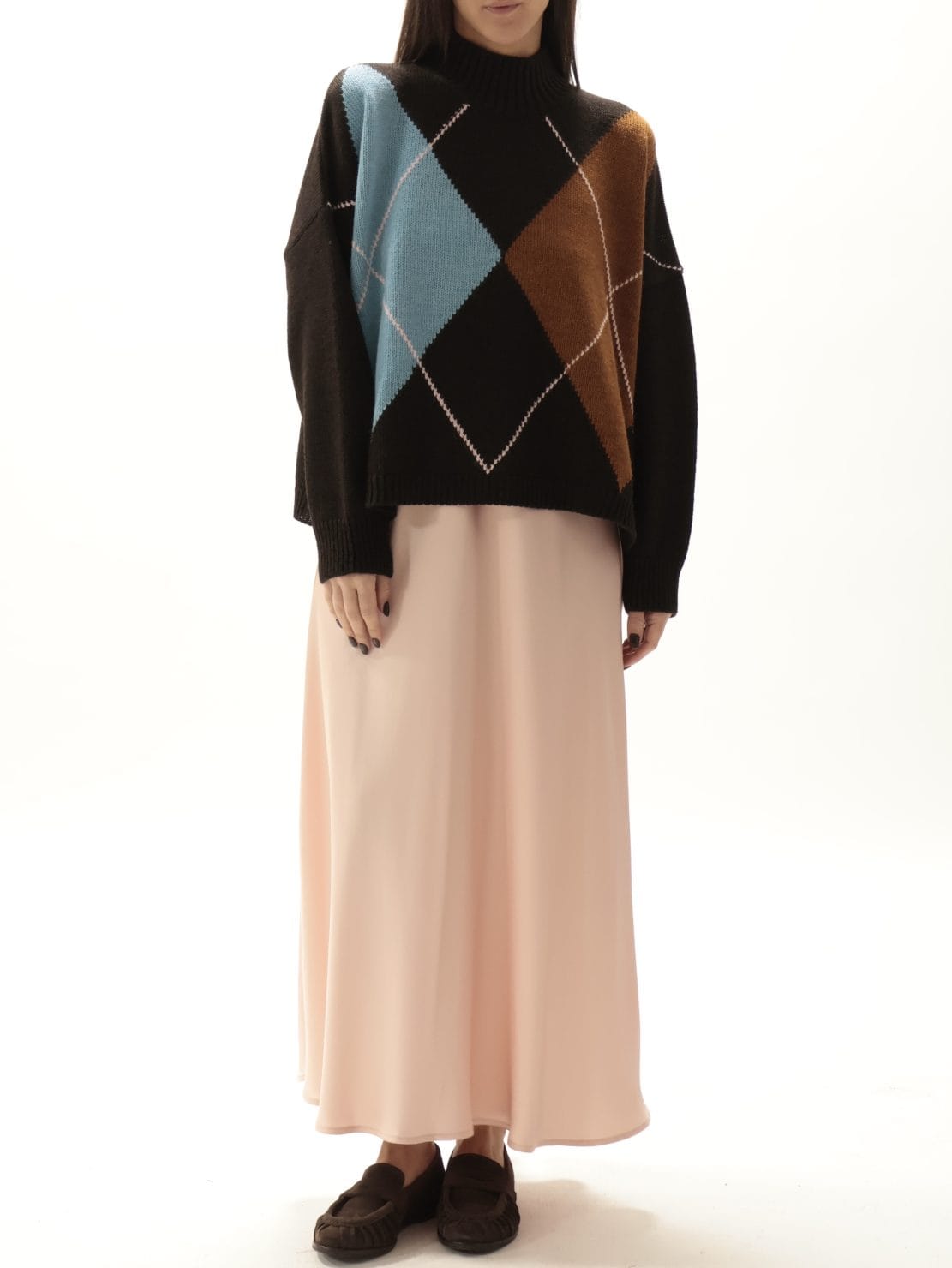 Maglione rombi moro/cammello/azzurro