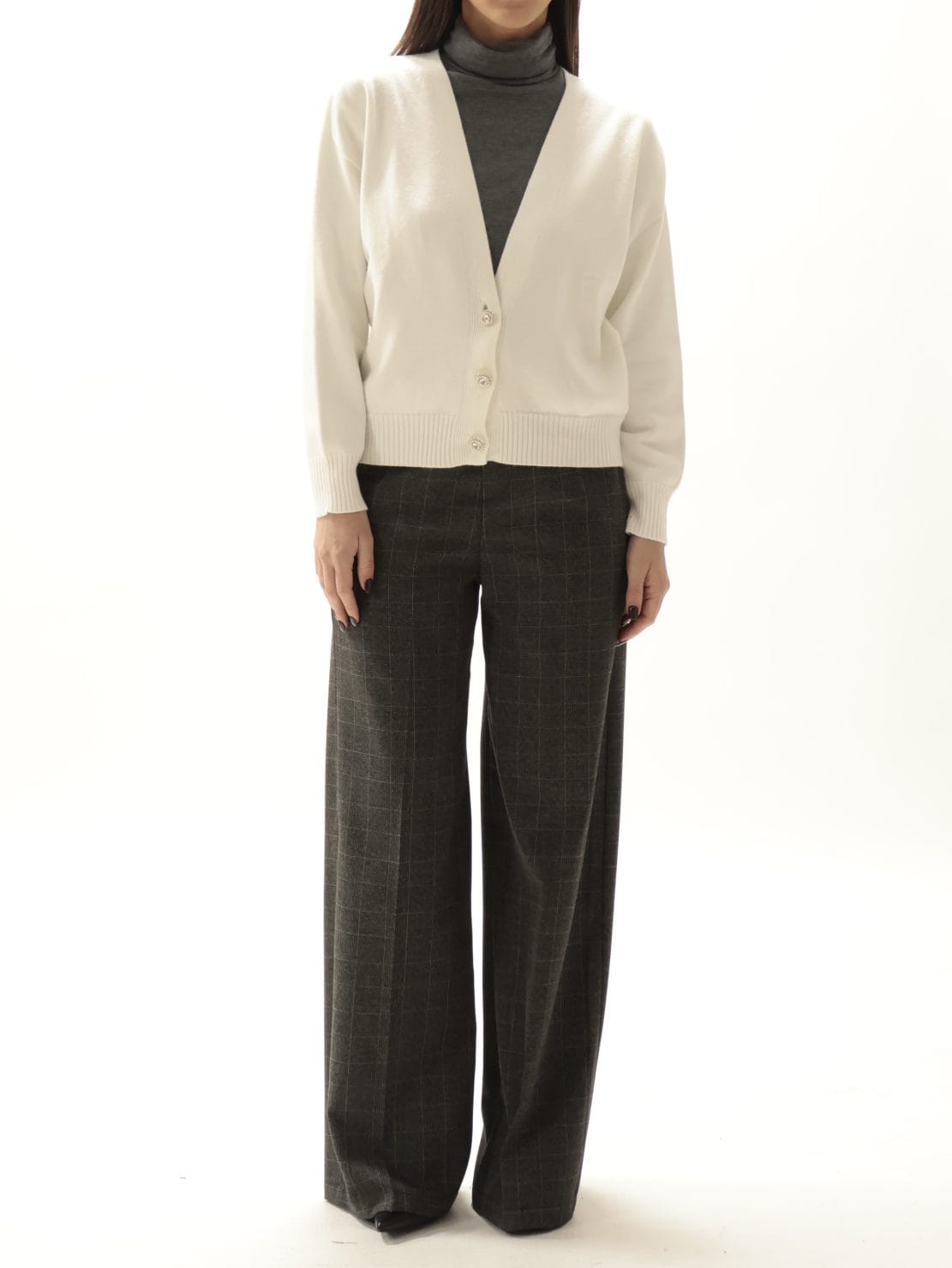 Cardigan 3 bottoni gioiello panna