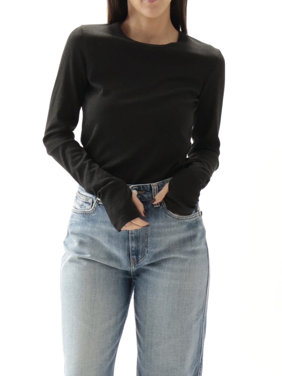 Maglia basica costine girocollo antracite