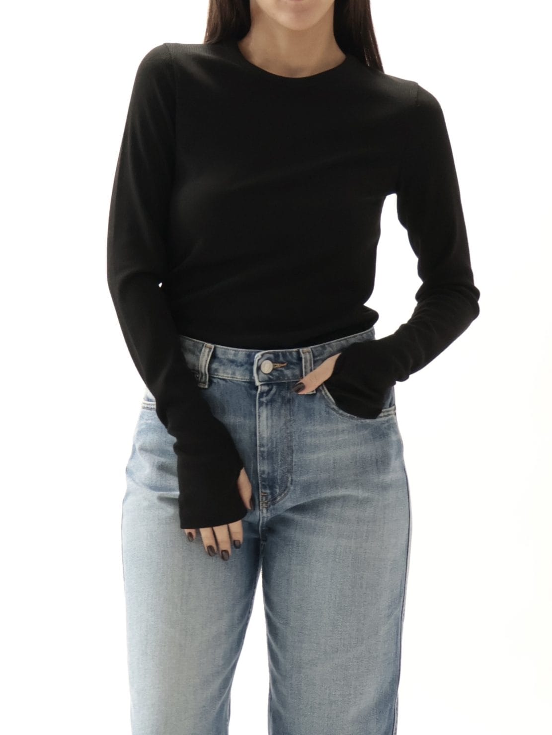 Maglia basica costine girocollo nera