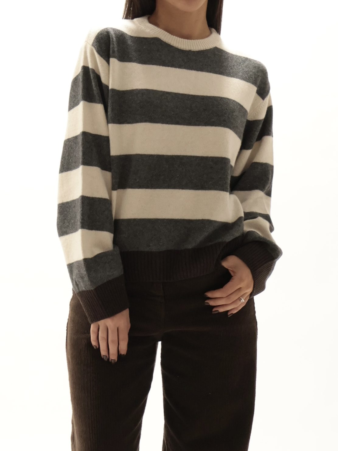 Maglione righe moro/grigio/panna