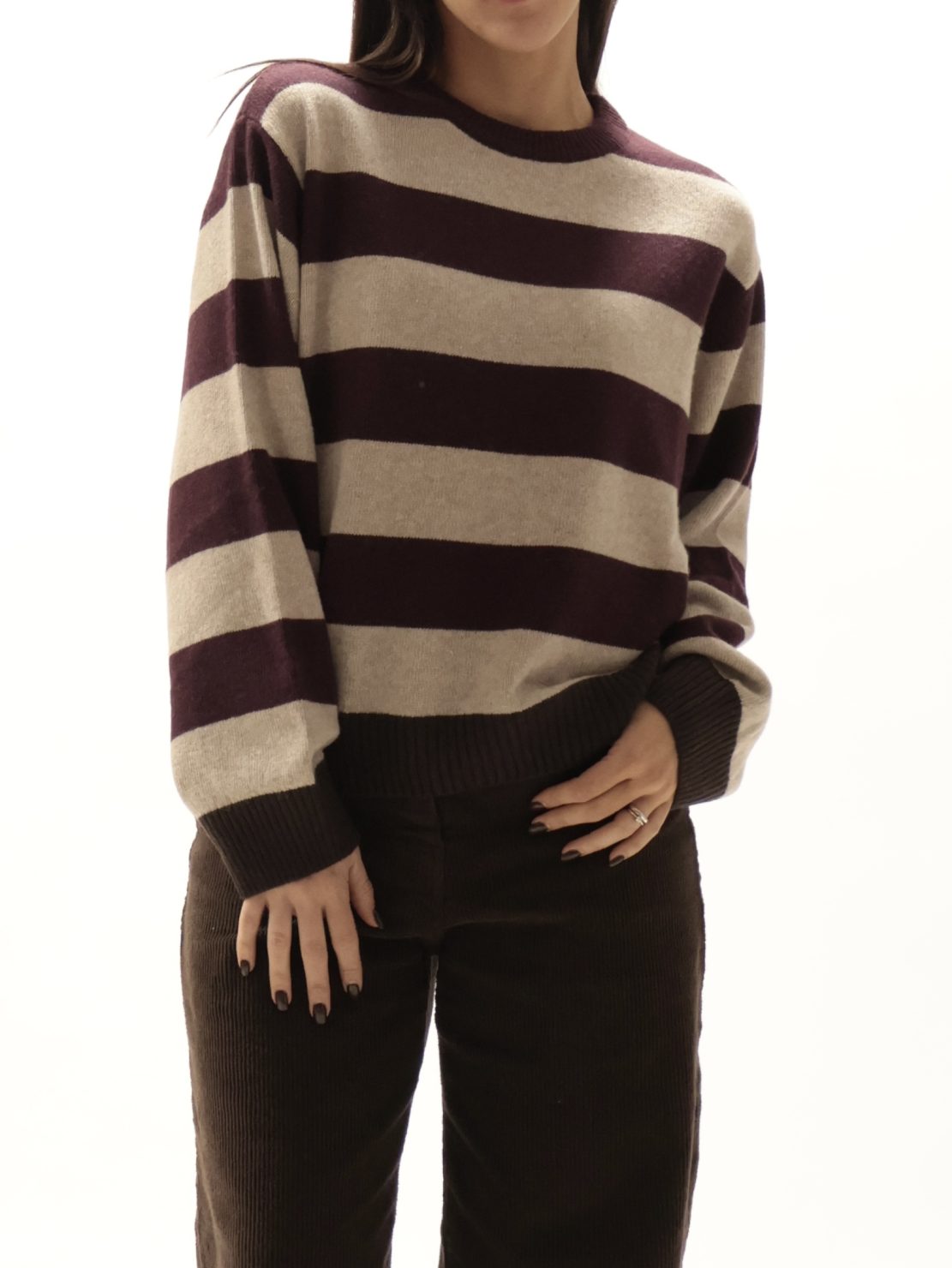 Maglione righe moro/bordeaux/beige