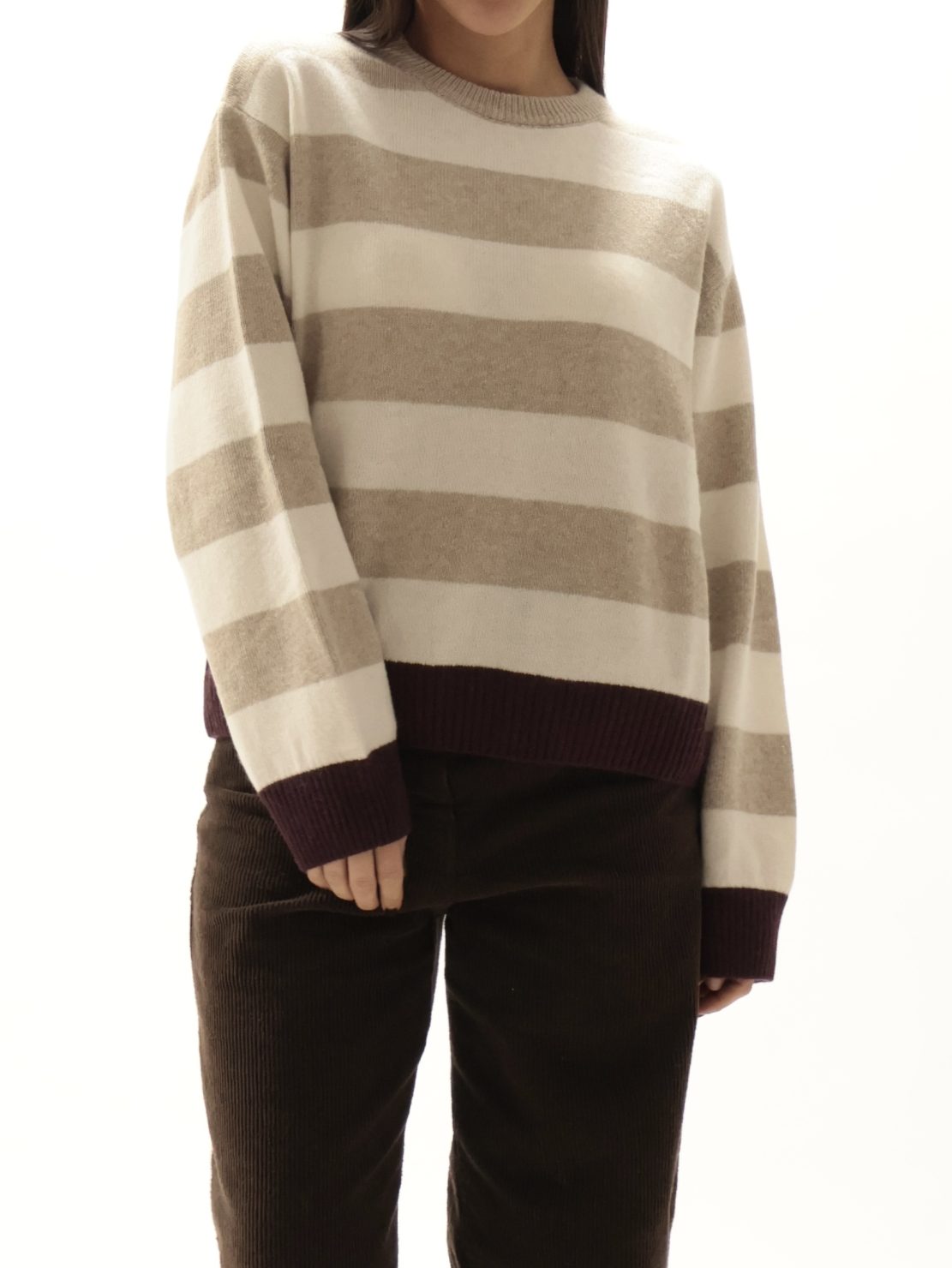 Maglione righe bordeaux/panna/beige